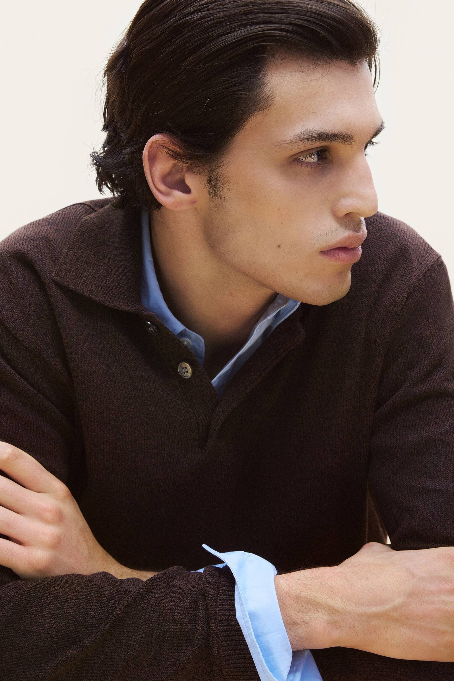 Polo shirt i bomull - Mörkbrun/Ljus mullvad - 8