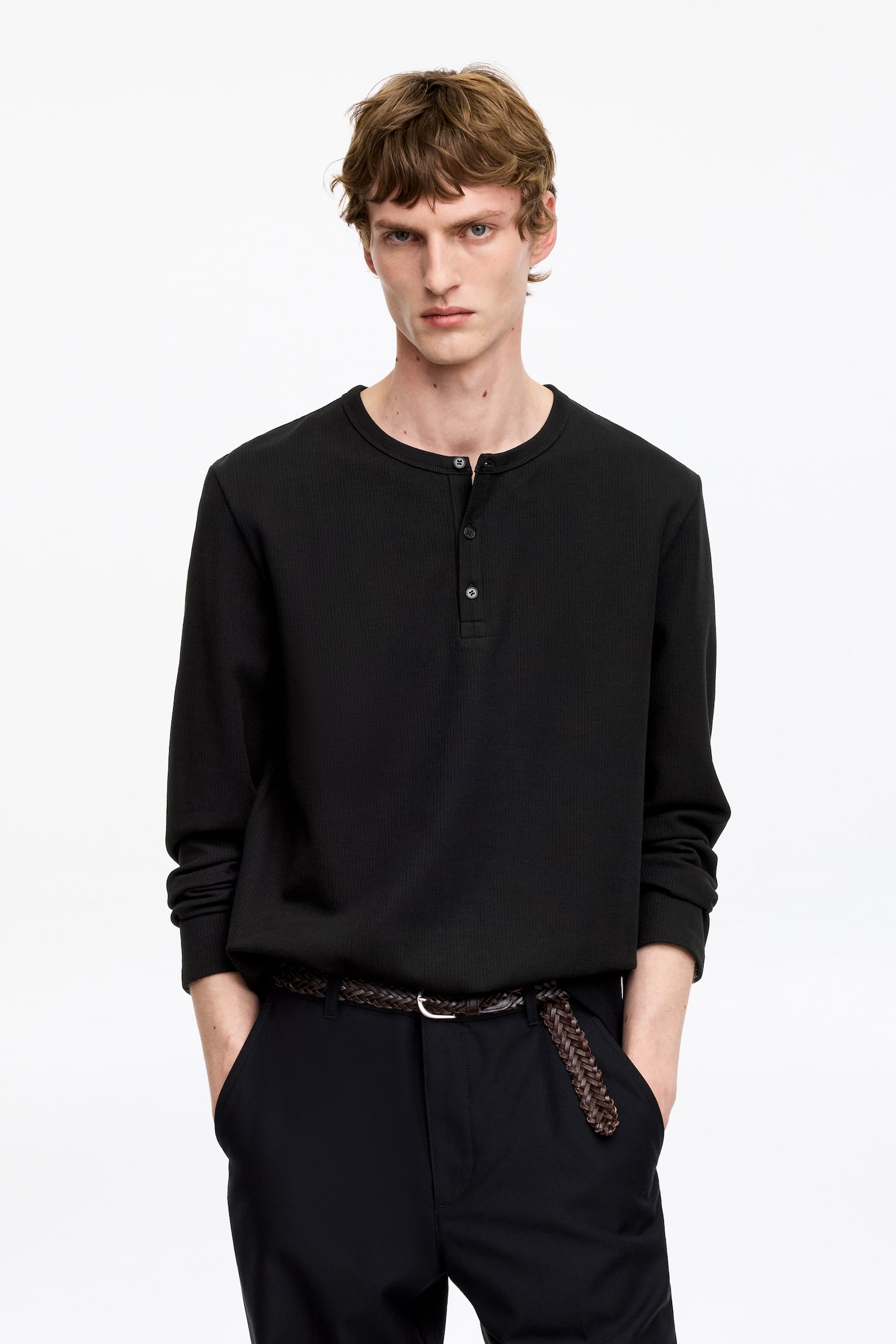 Fitted Henley Shirt - Black/Khaki Green - 1