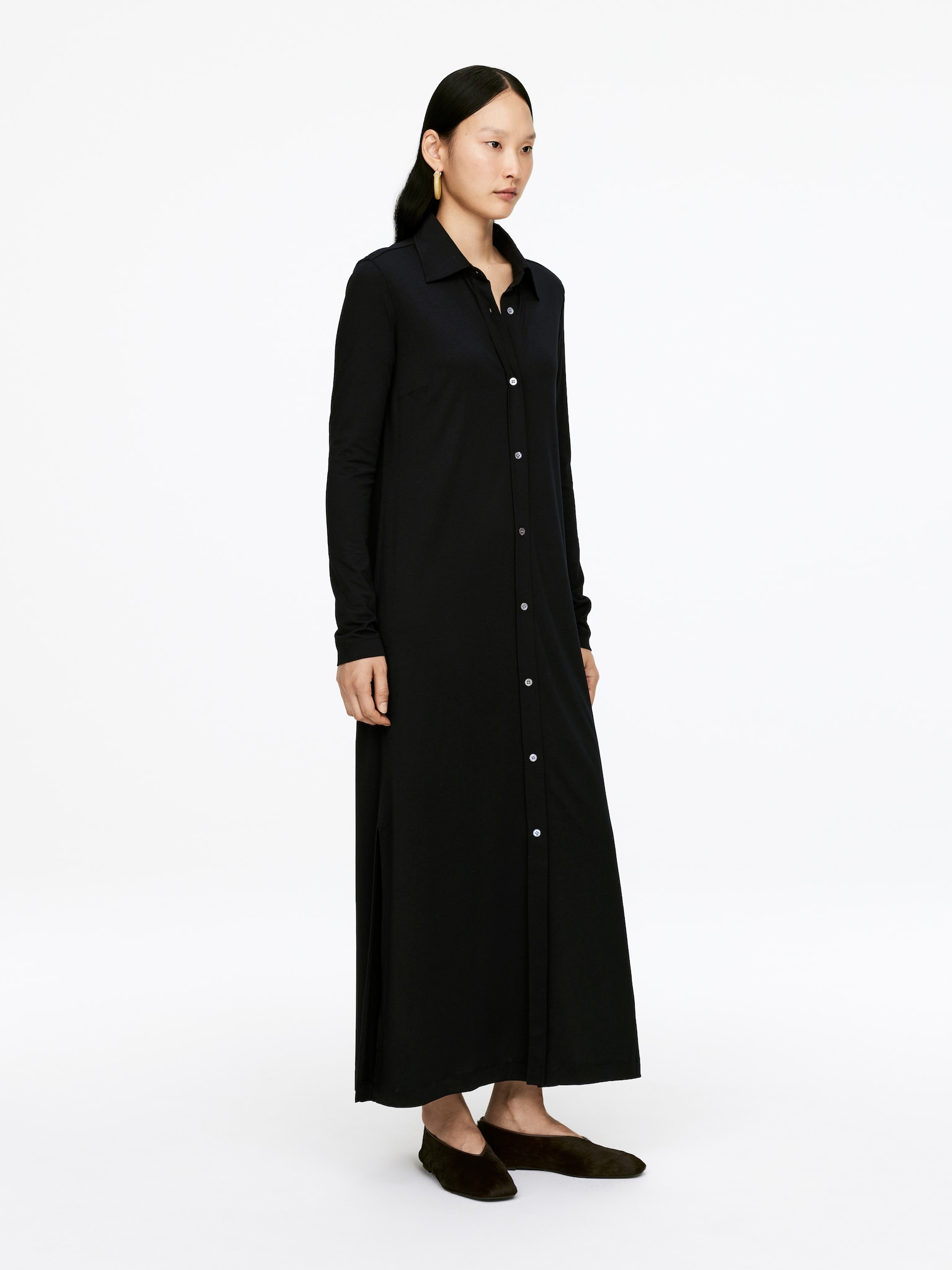 Maxi Shirt Dress - Black - 3