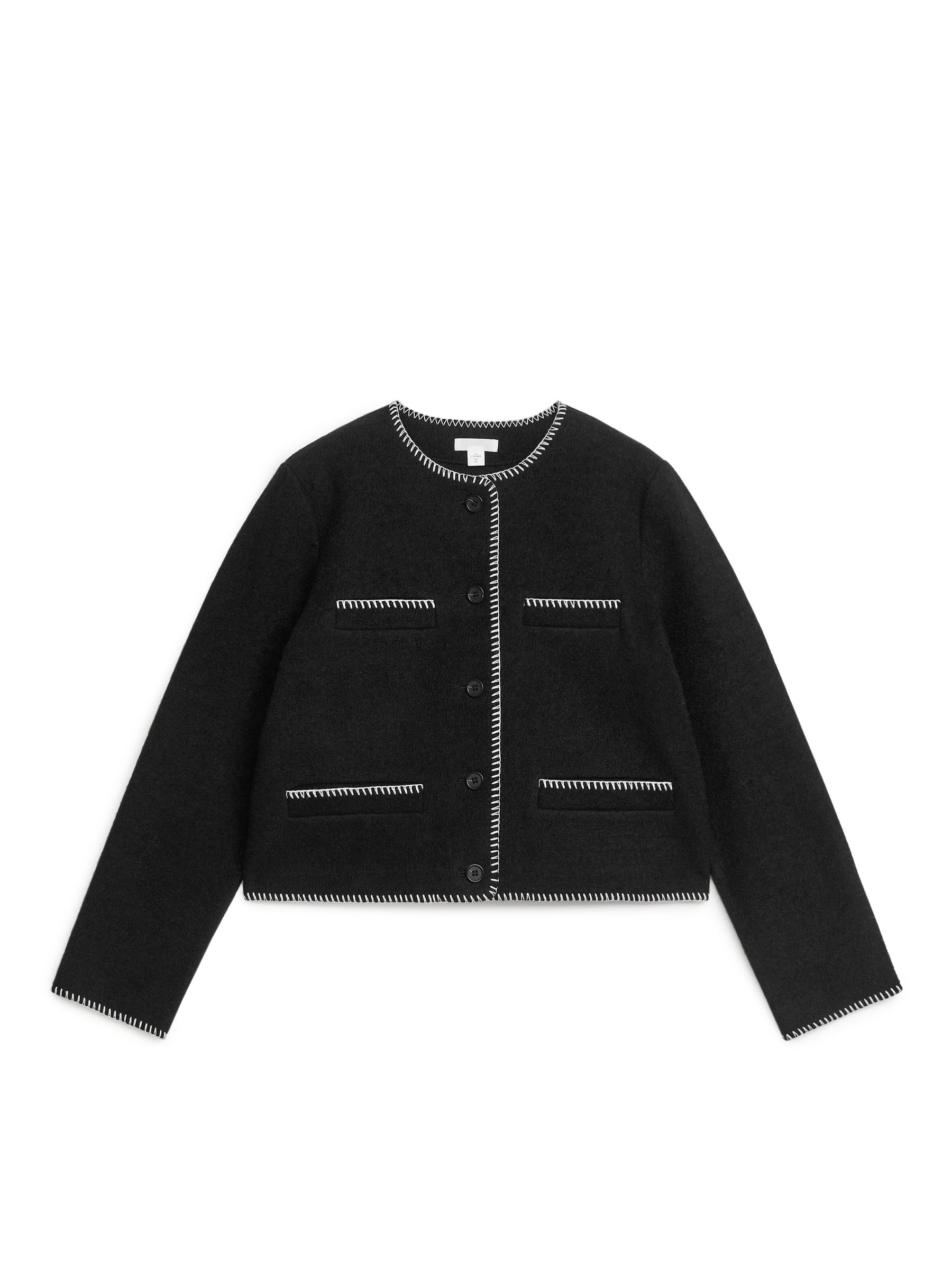 Chaqueta corta de lana hervida - Negro/blanco - Corte ajustado - Women - StillMedia/DescriptiveStillLife - 1