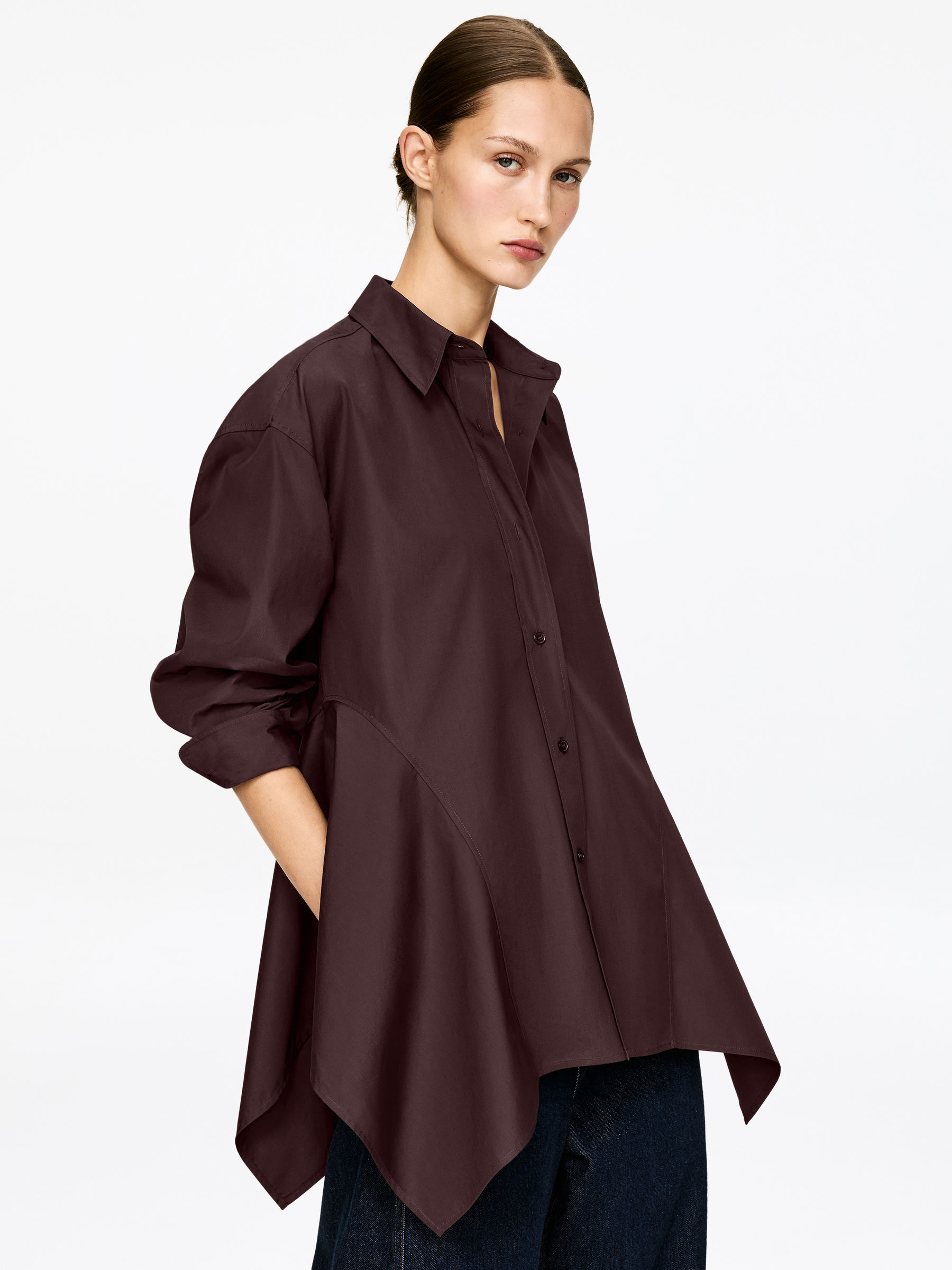 Frill Cotton Shirt - Dark Brown - Regular fit - Women - StillMedia/Lookbook - 4