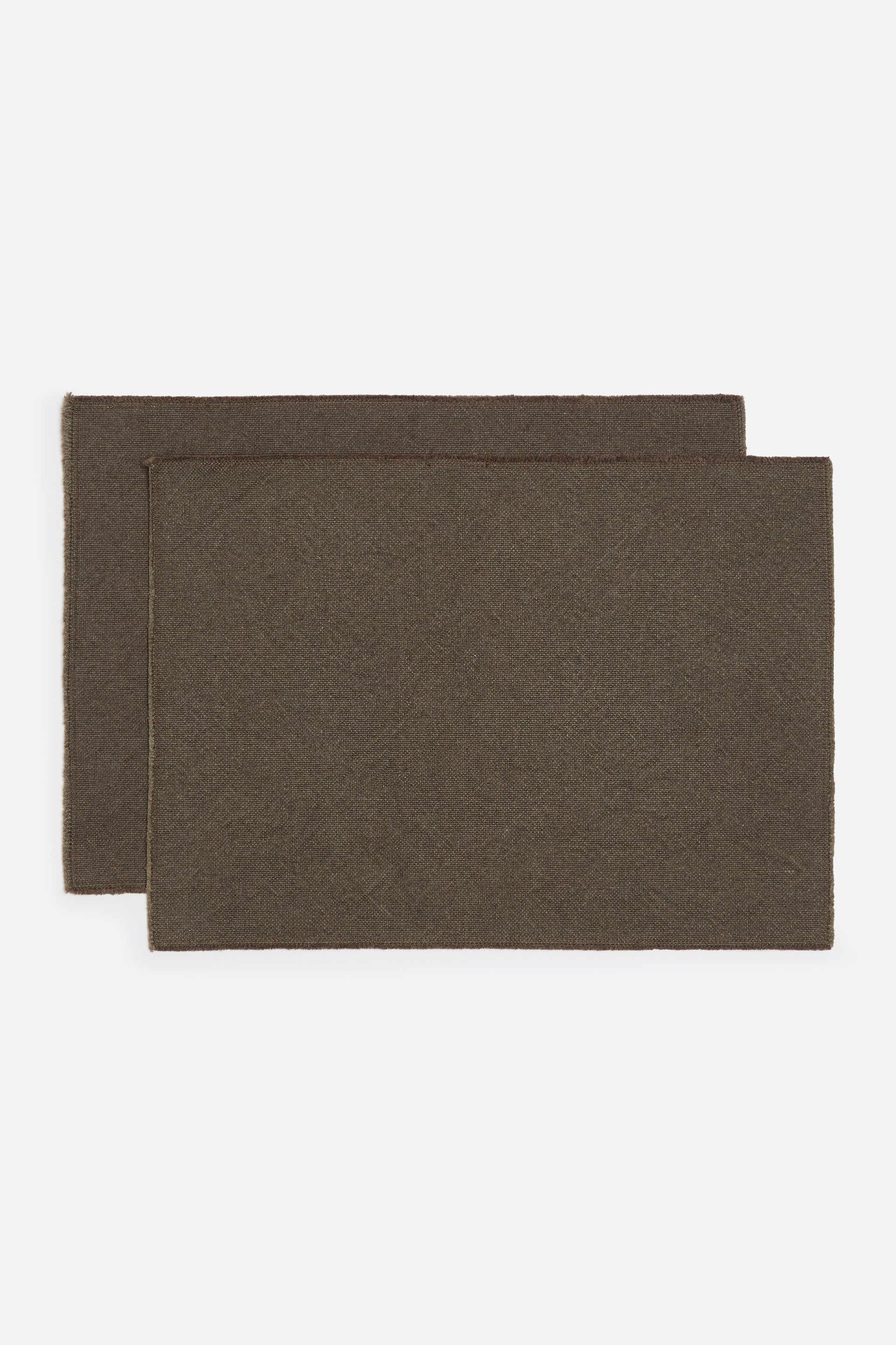 View larger image: Two dark olive green rectangular mats are overlapping, showcasing a woven fabric texture.