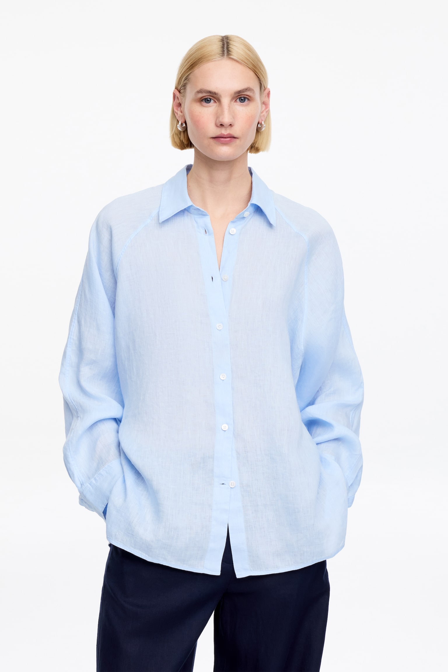 Camisa de lino holgada - Azul claro/Rojo/Blanco - 1