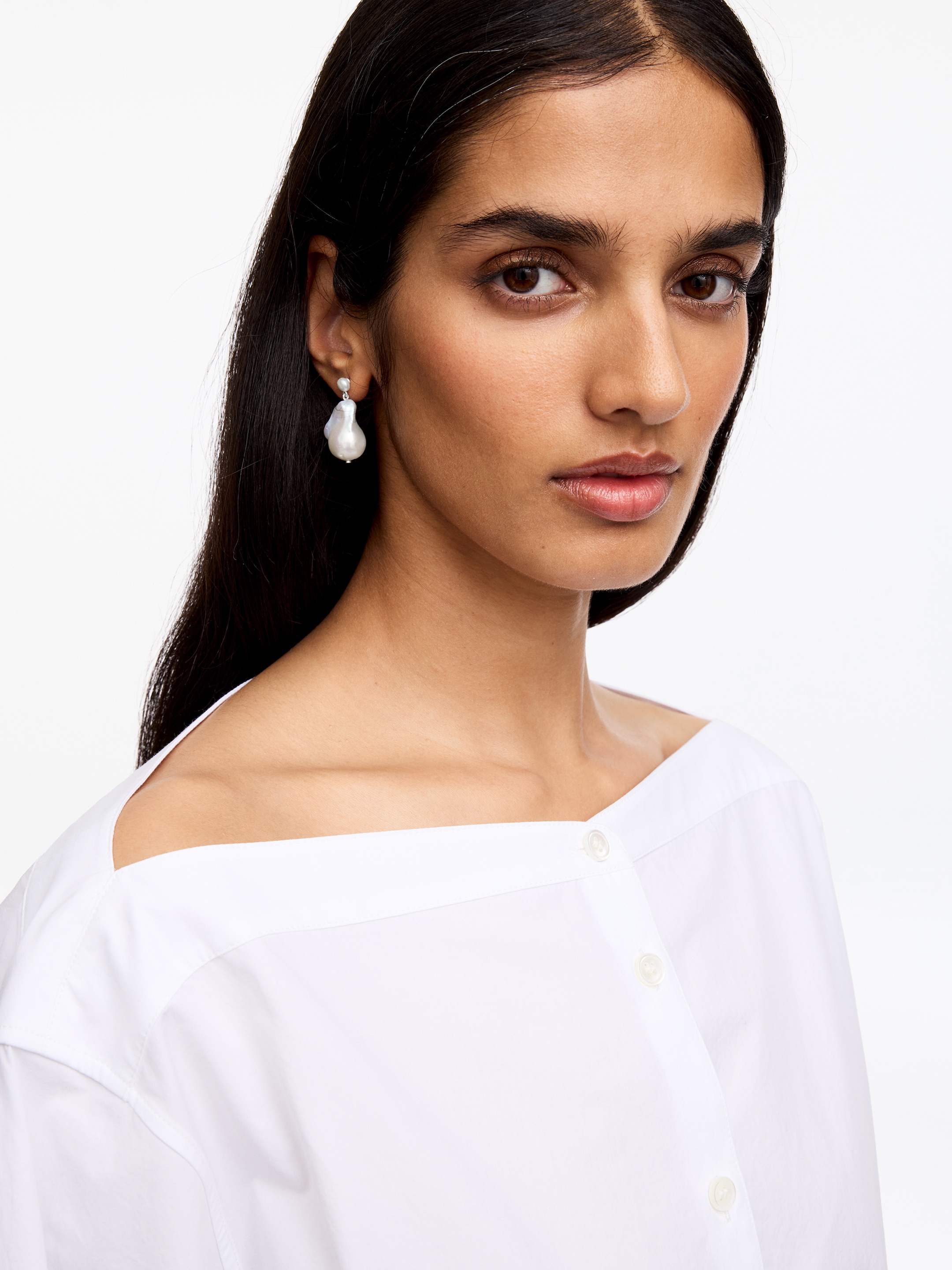 Freshwater Pearl Drop Earrings-White-19639