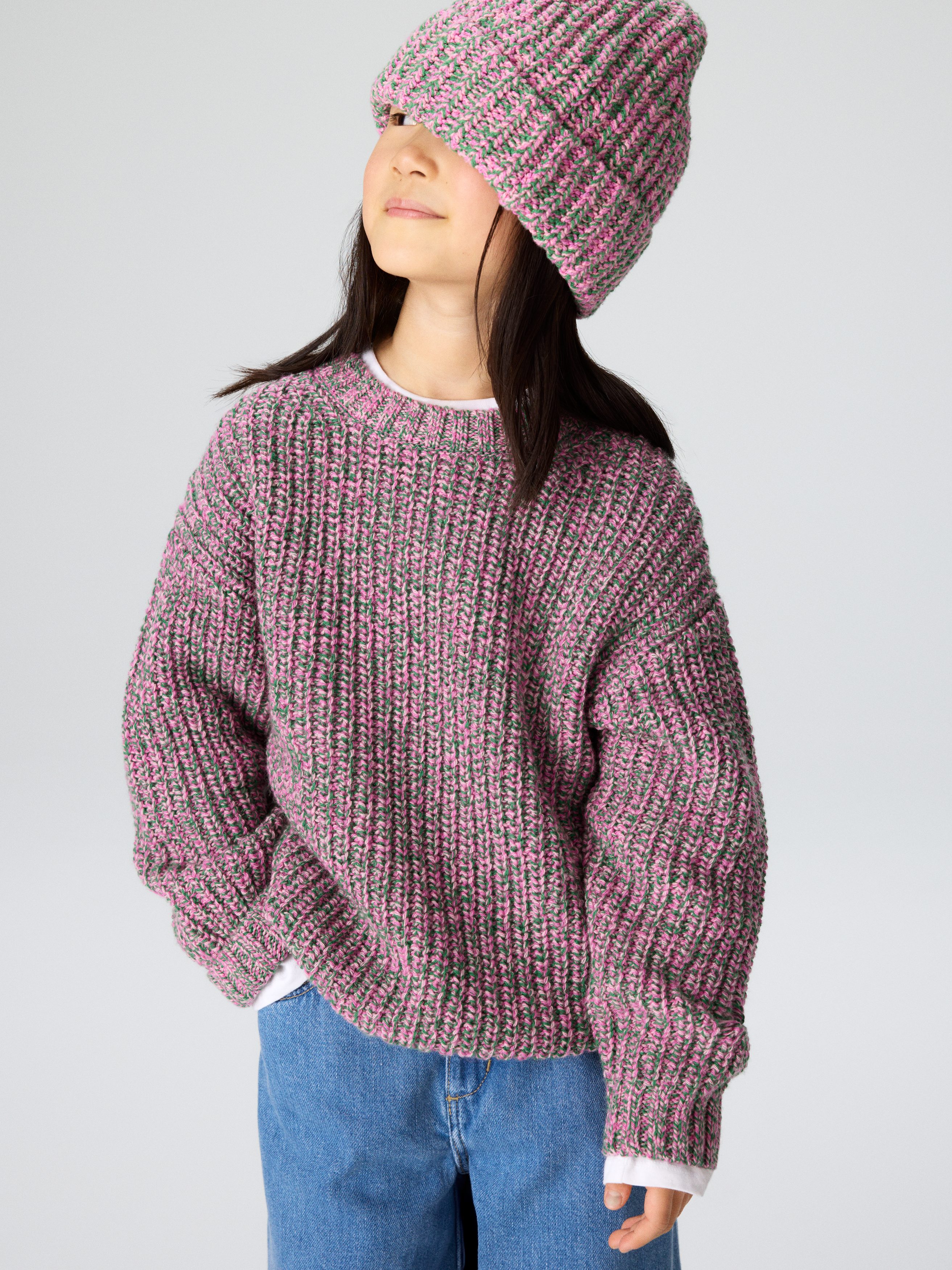 Marmer-gebreide katoenen beanies - Roze/groen/Blauw/Groen/Wit
