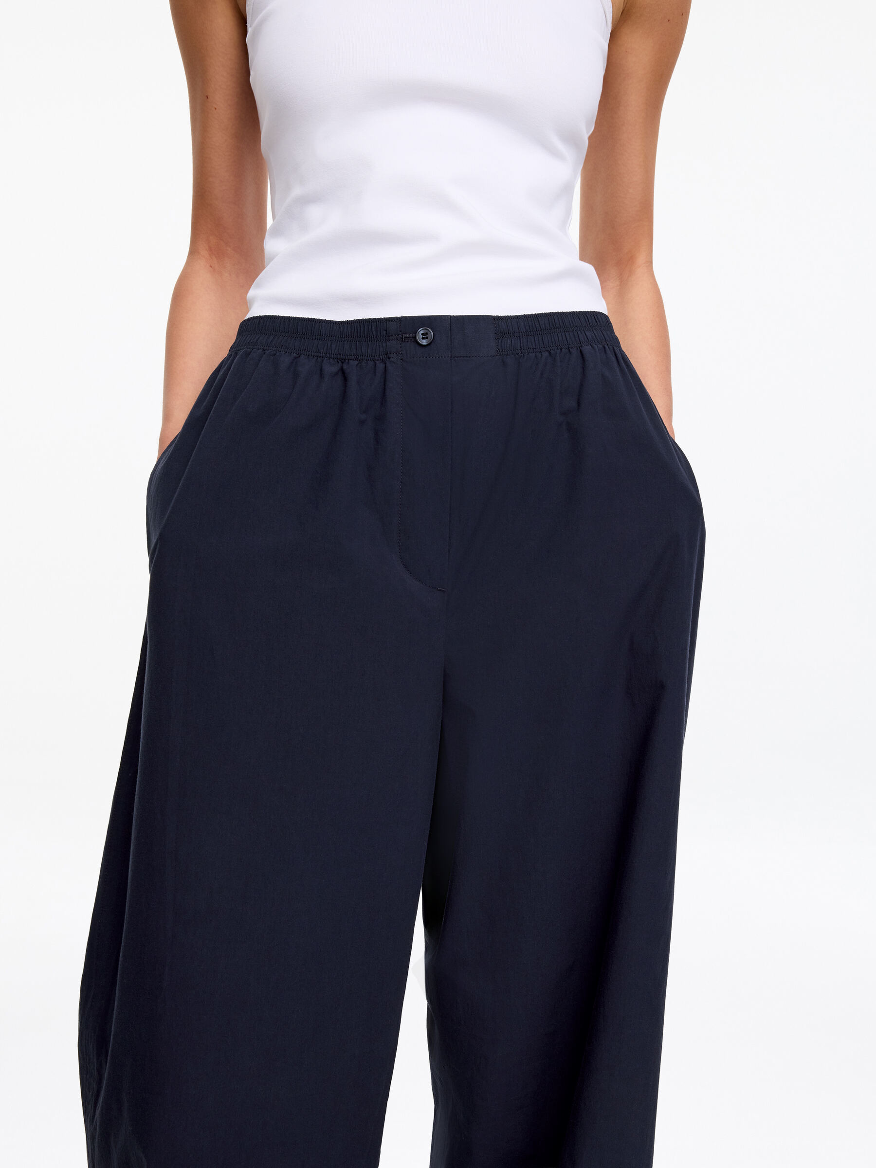 Relaxed Cotton Trousers - Dark Blue - Relaxed fit - Women - StillMedia/Lookbook - 4