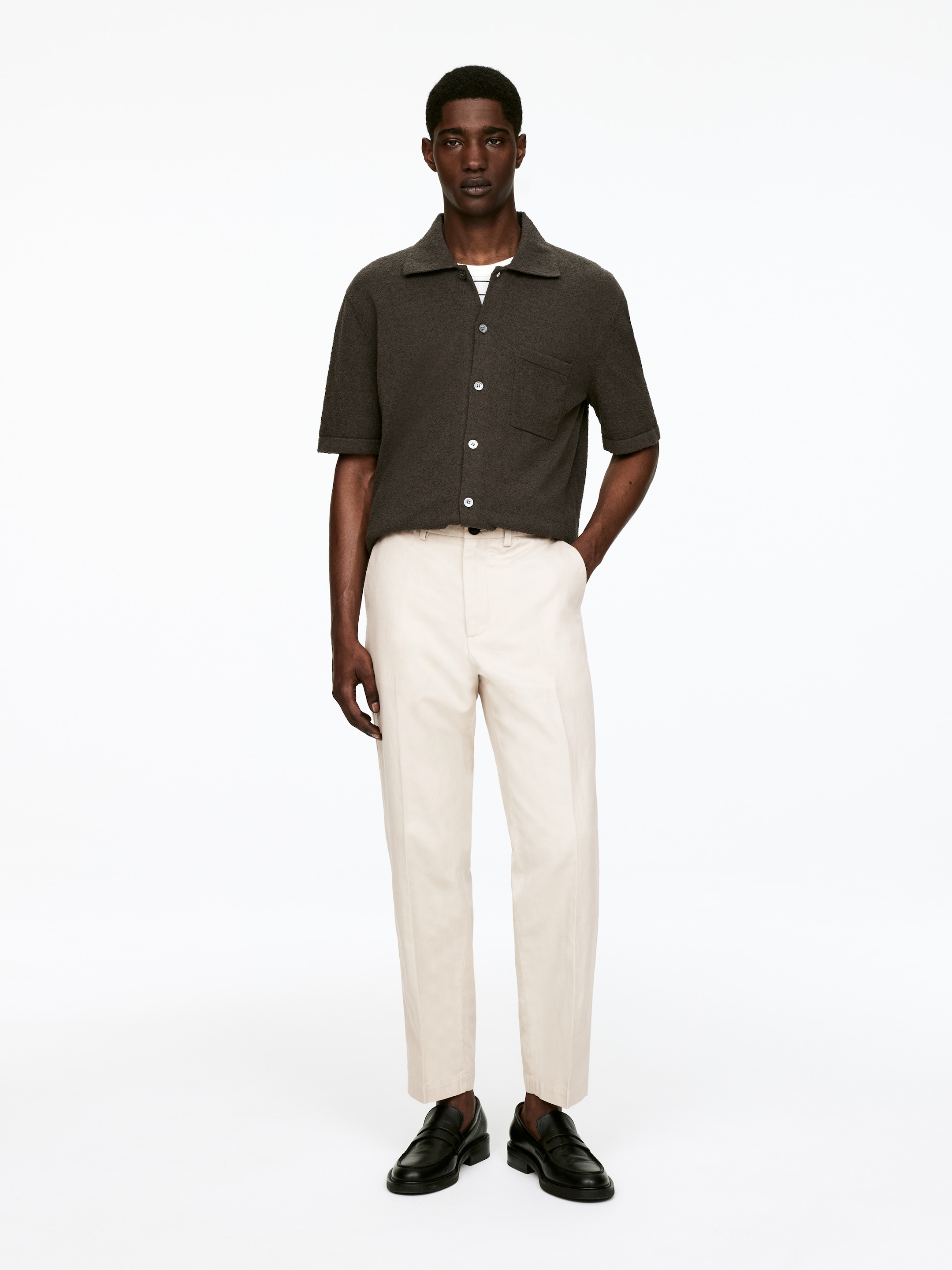 View larger image: Regular Cropped Cotton-Linen Trousers - Off-White - Men | H&M GB 1