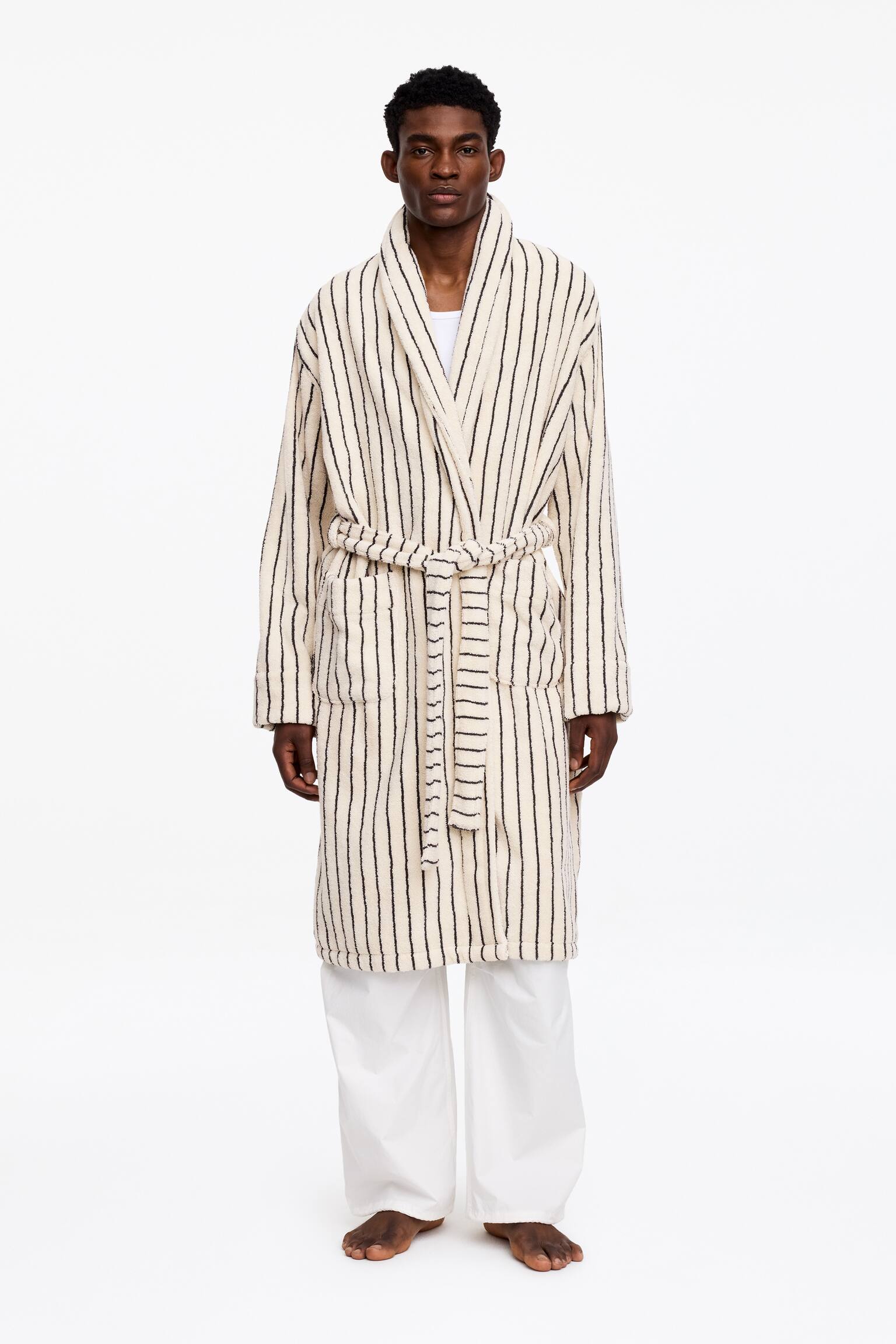 Halat De Baie Unisex Din Frotir De Bumbac - Alb murdar/Negru/Verde Kaki/Albastru - 1