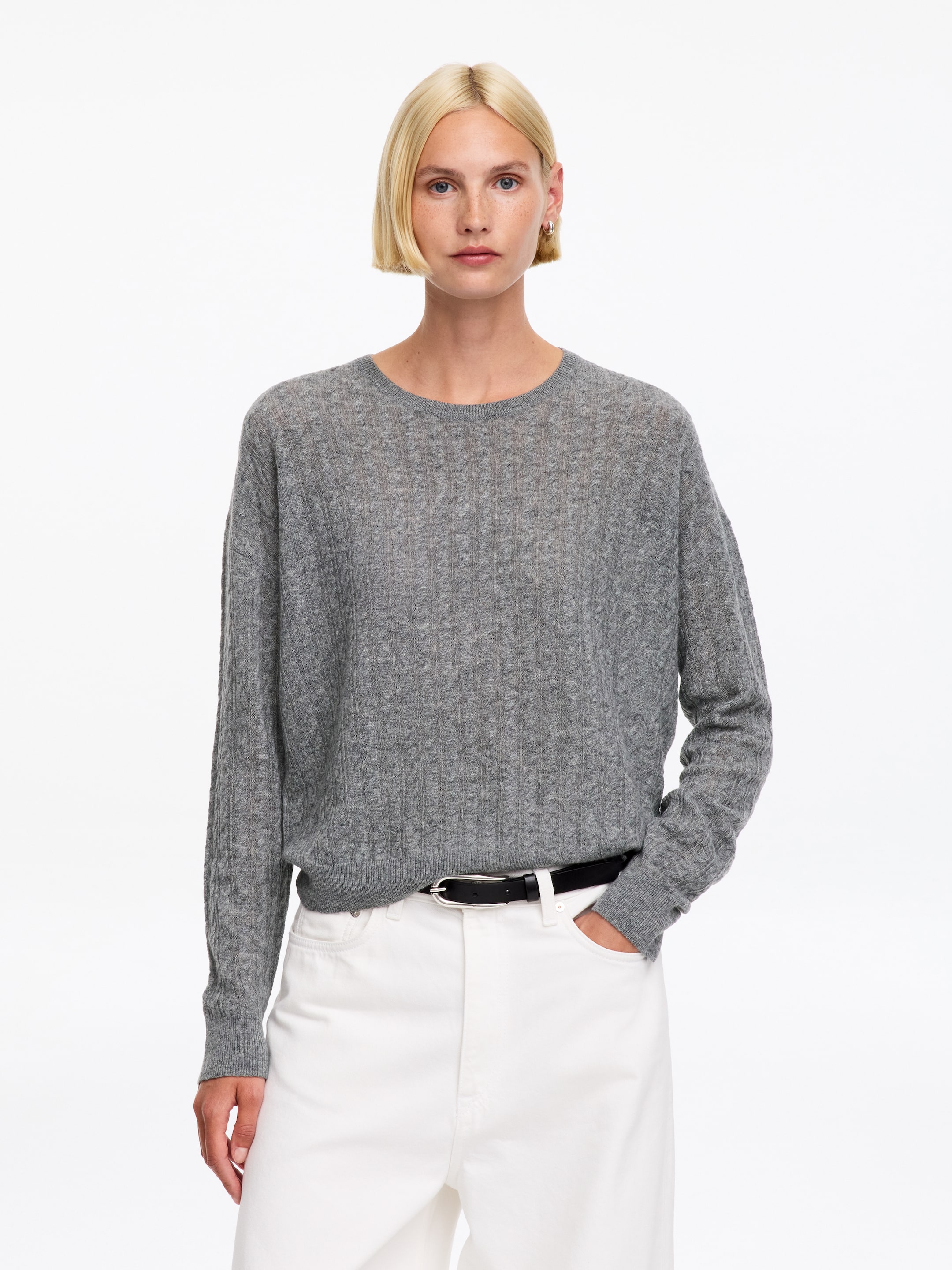 Pure Cashmere Cable-Knit Jumper-Grey-19962