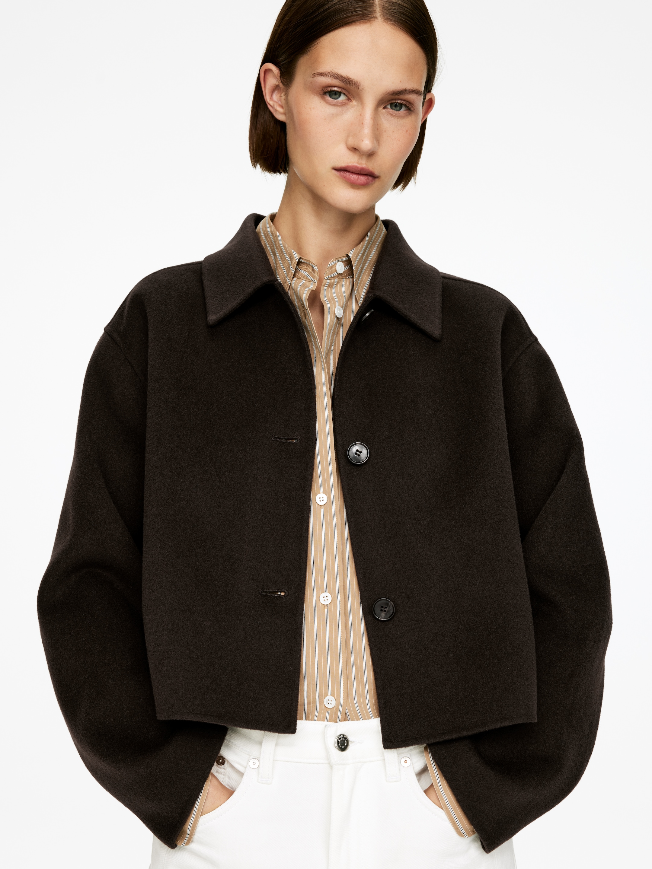 Ver imagen más grande: Sobrecamisa en mezcla de lana de doble faz - Marrón oscuro - MUJER | H&M ES 4