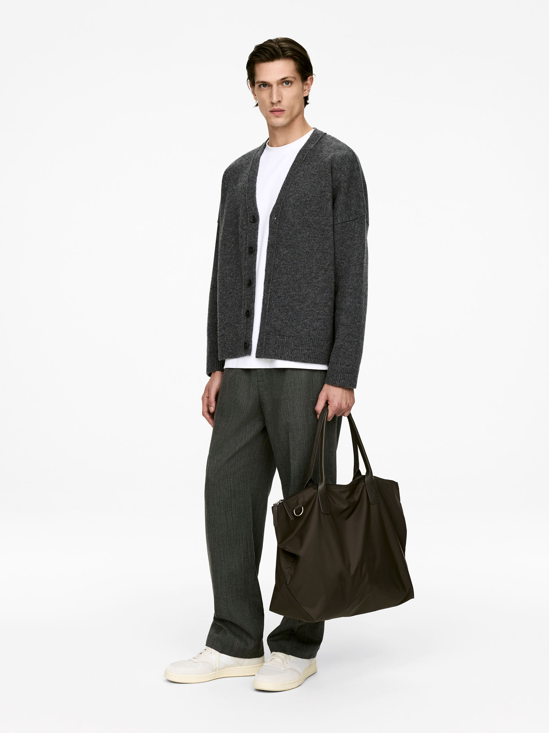 Cardigan en laine col en V - Gris foncé - Loose fit - Homme - StillMedia/Lookbook - 5