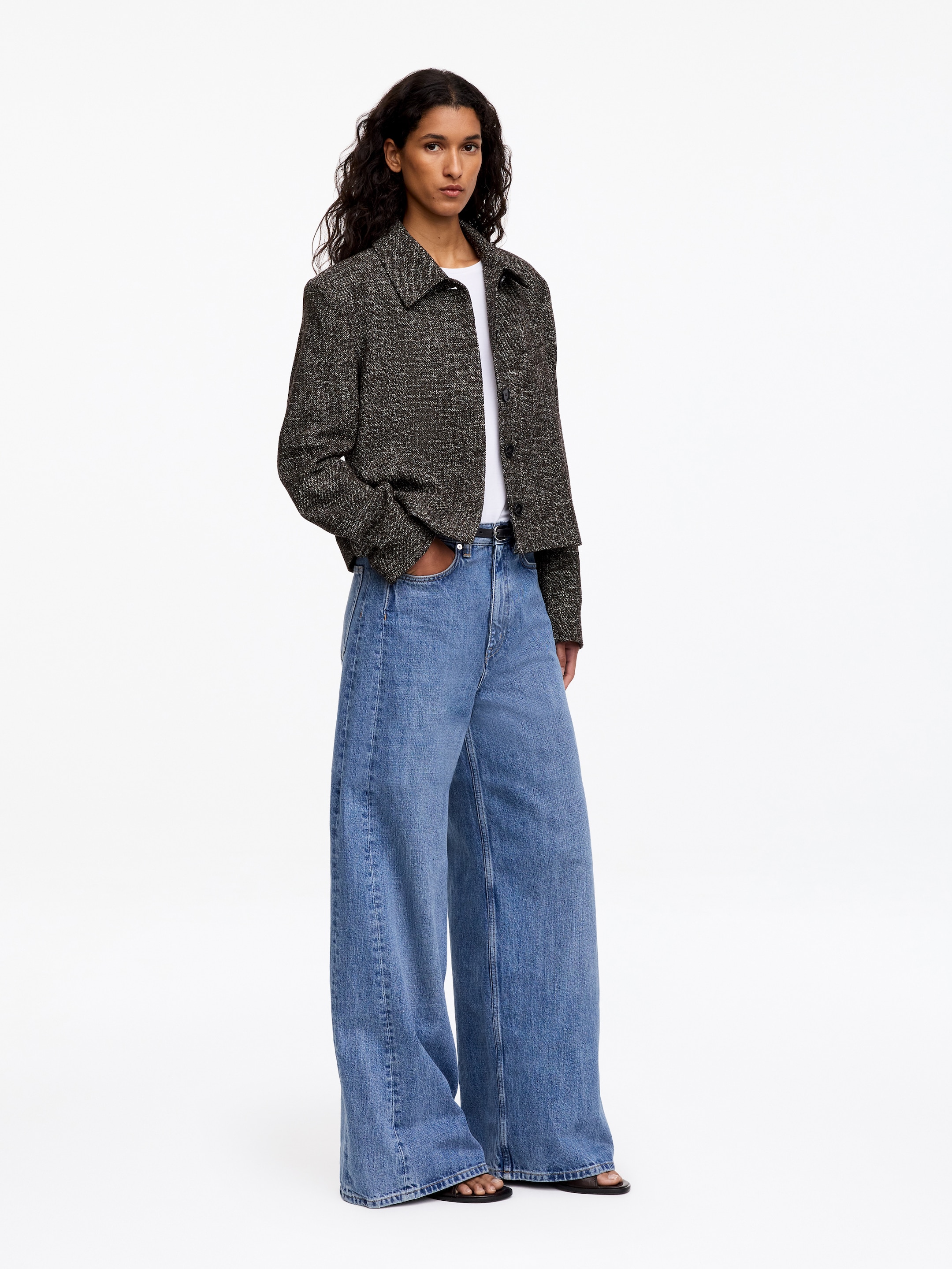 Wool Blend Cropped Jacket - Grey Melange - Regular fit - women - StillMedia/Lookbook - 4