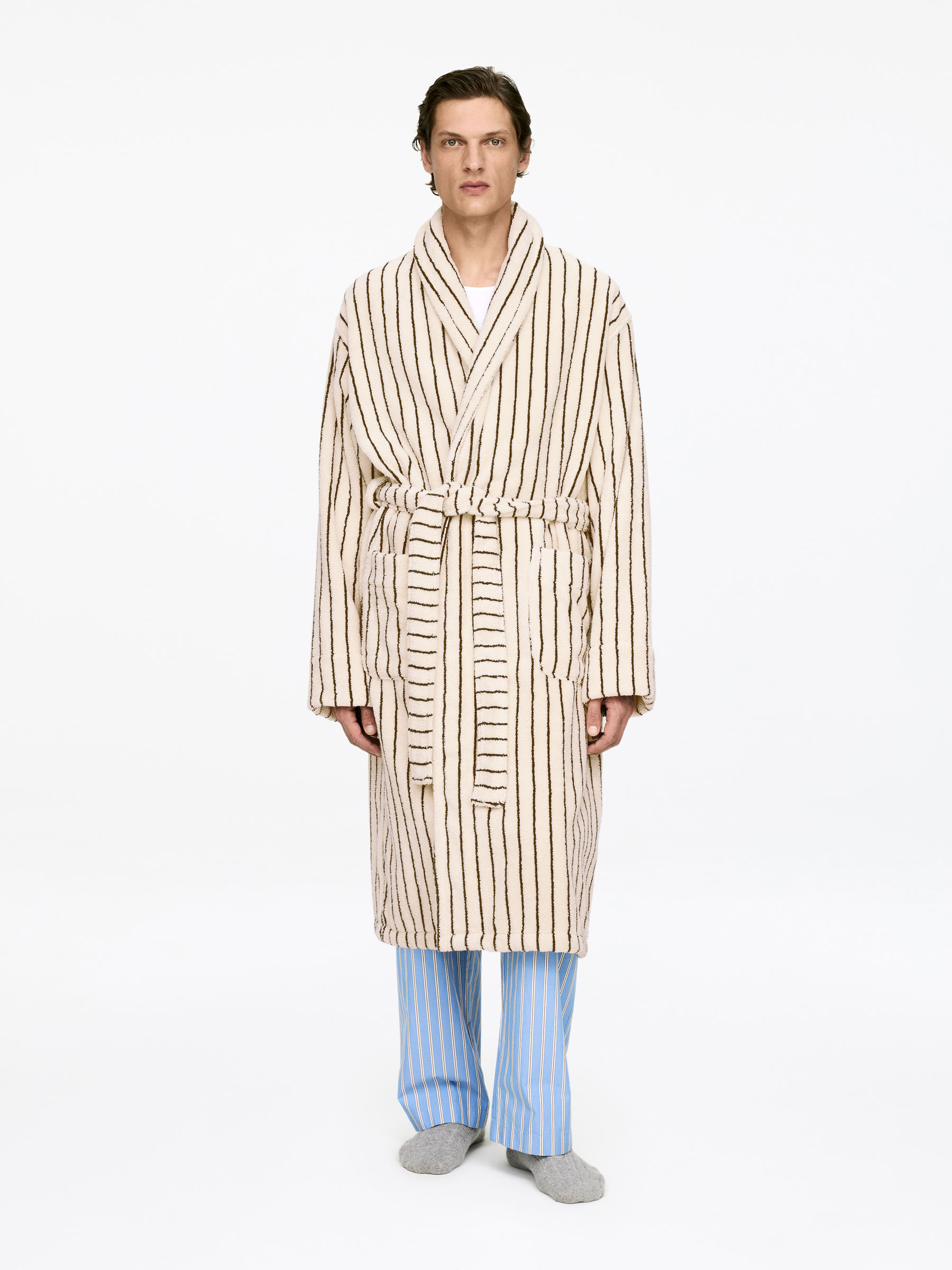Cotton Terry Bathrobe - Off White/Black - Women - StillMedia/Lookbook - 8