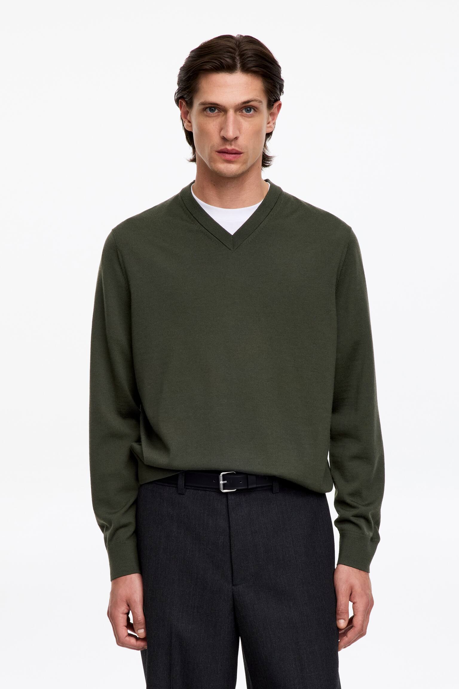 Merino V-Neck Jumper - Verde scuro - 1