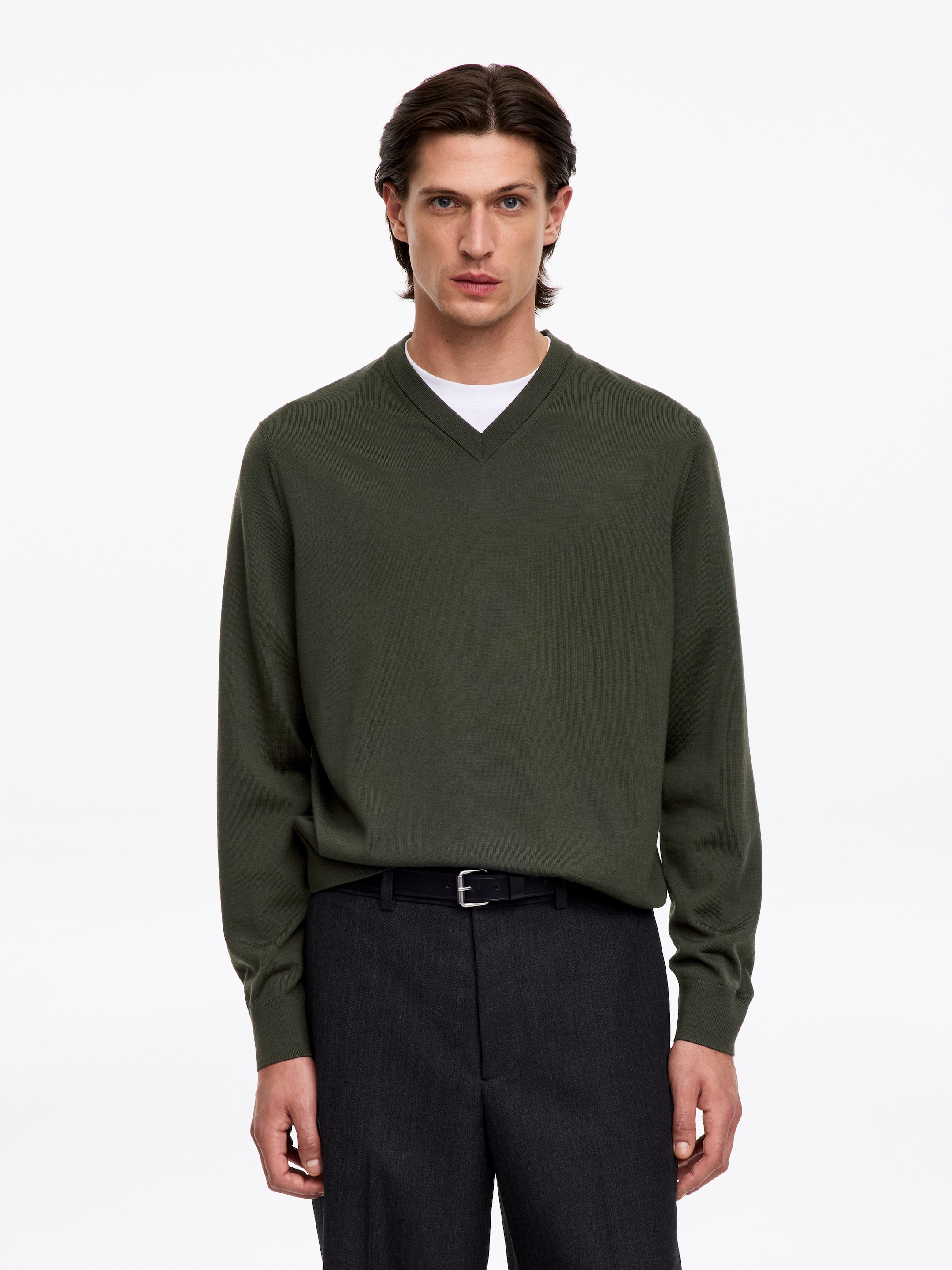Merino V-Neck Jumper-Green-20374