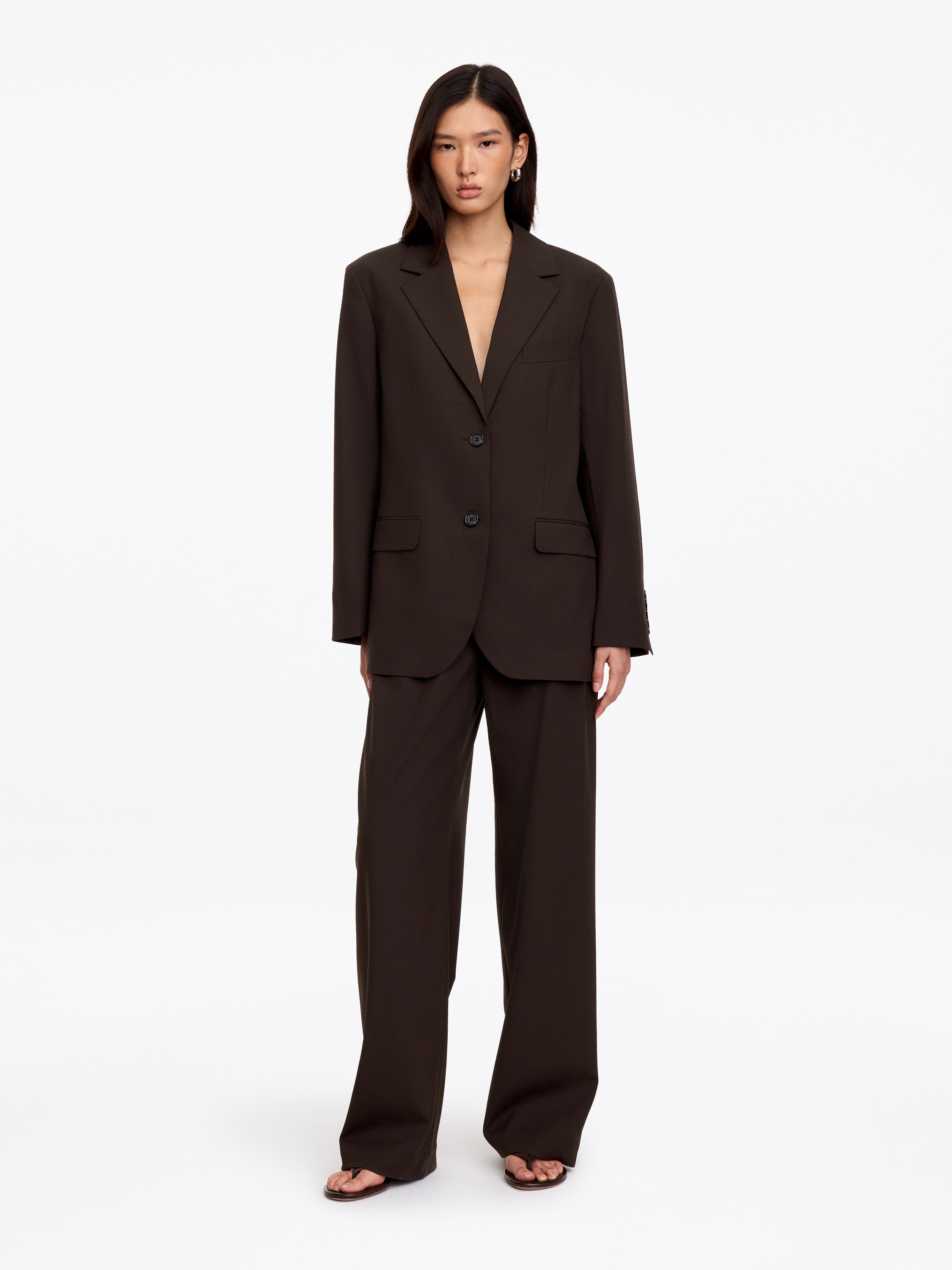 Blazer in misto lana dalla vestibilità rilassata - Marrone scuro/Nero