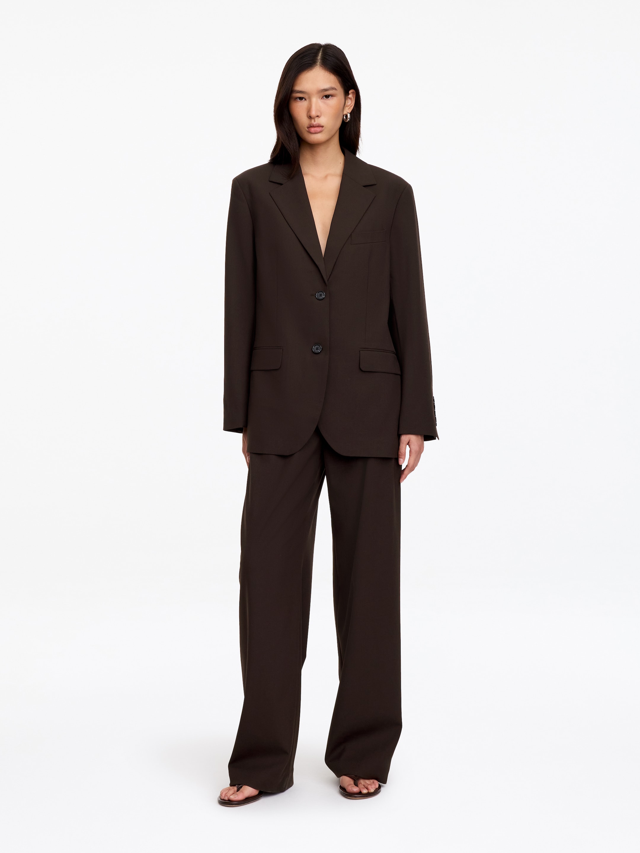 Wool-Blend Relaxed Blazer-Brown-20515