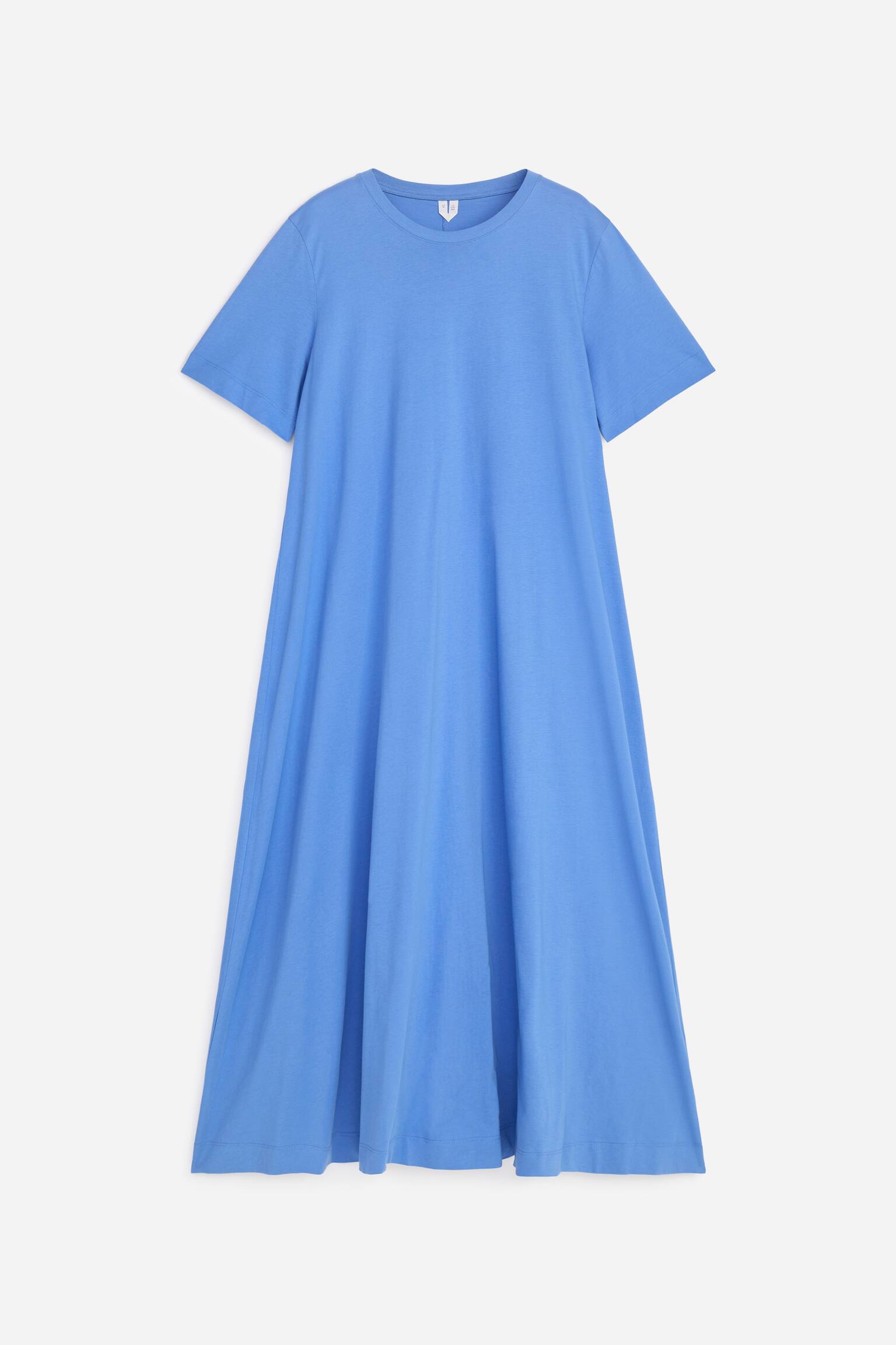 T-shirtkjole i maxilængde - Blå/Mørkebrun - 1