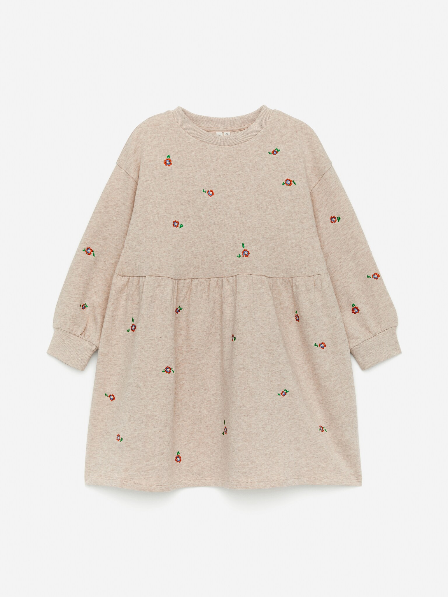 Sweatshirtkleid mit Stickerei - Haferbraun meliert/Blumen