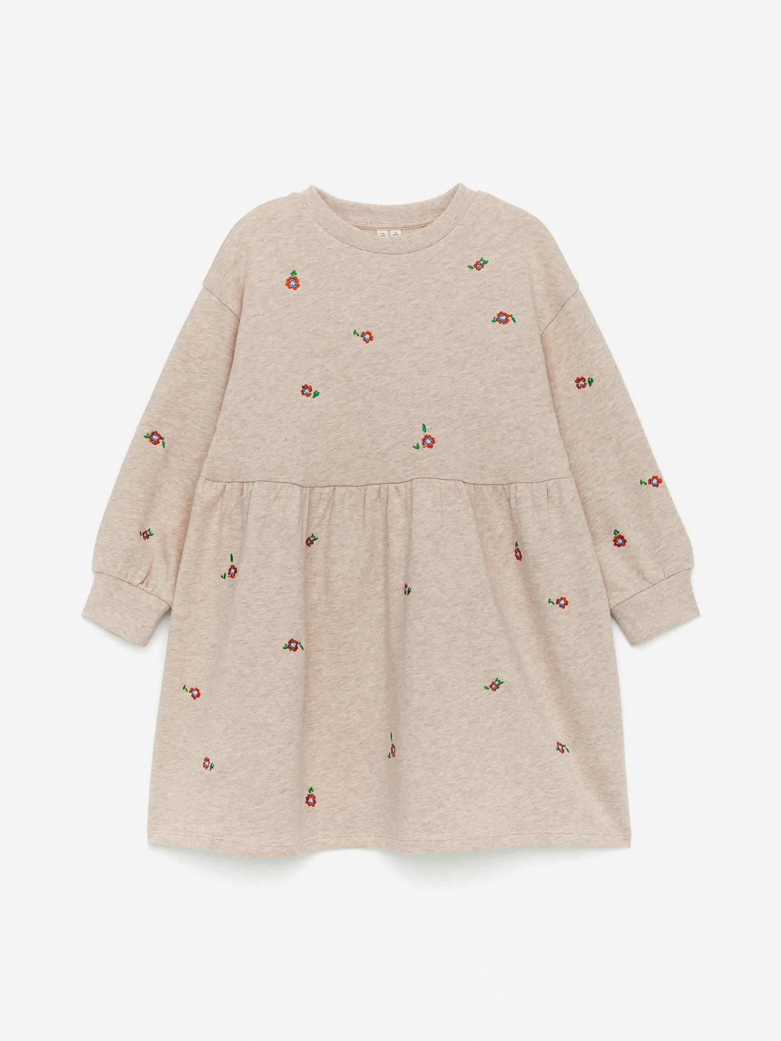 Sweatshirtkleid mit Stickerei - Haferbraun meliert/Blumen