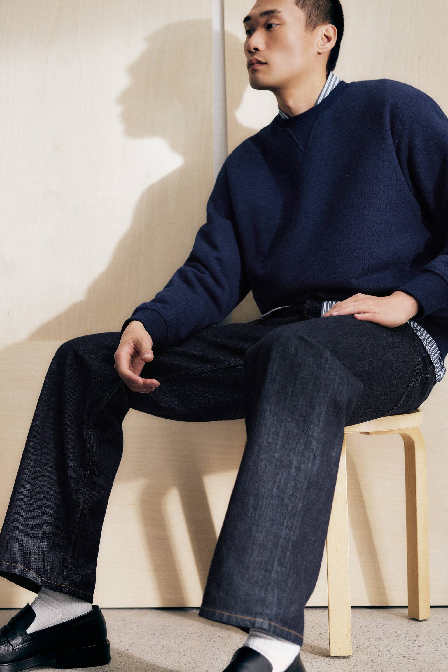 Oversize poplinskjorta - Blå/randig - 10