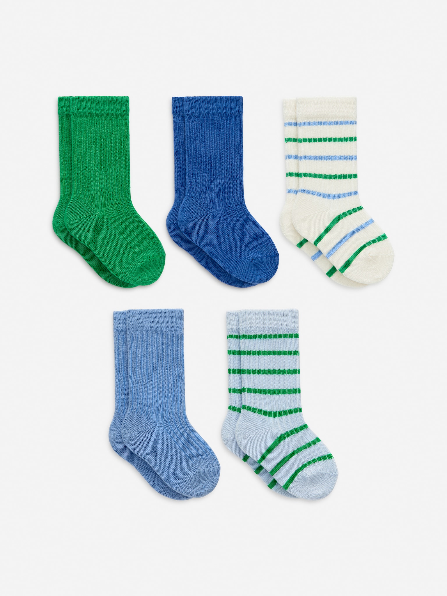 Chaussettes en maille côtelée, 5 paires - Vert/Bleu/Blanc cassé/Mauve/Rouge/Mauve/Rouge/Vert/Bleu/Beige/Bleu - 1