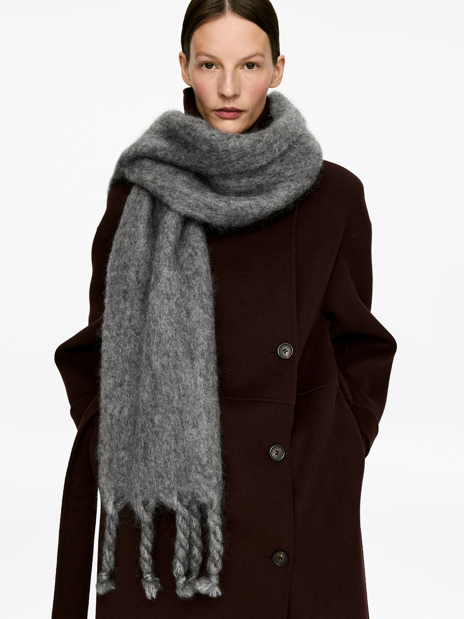 Mohair-Wool Blend Scarf-#828282-17027