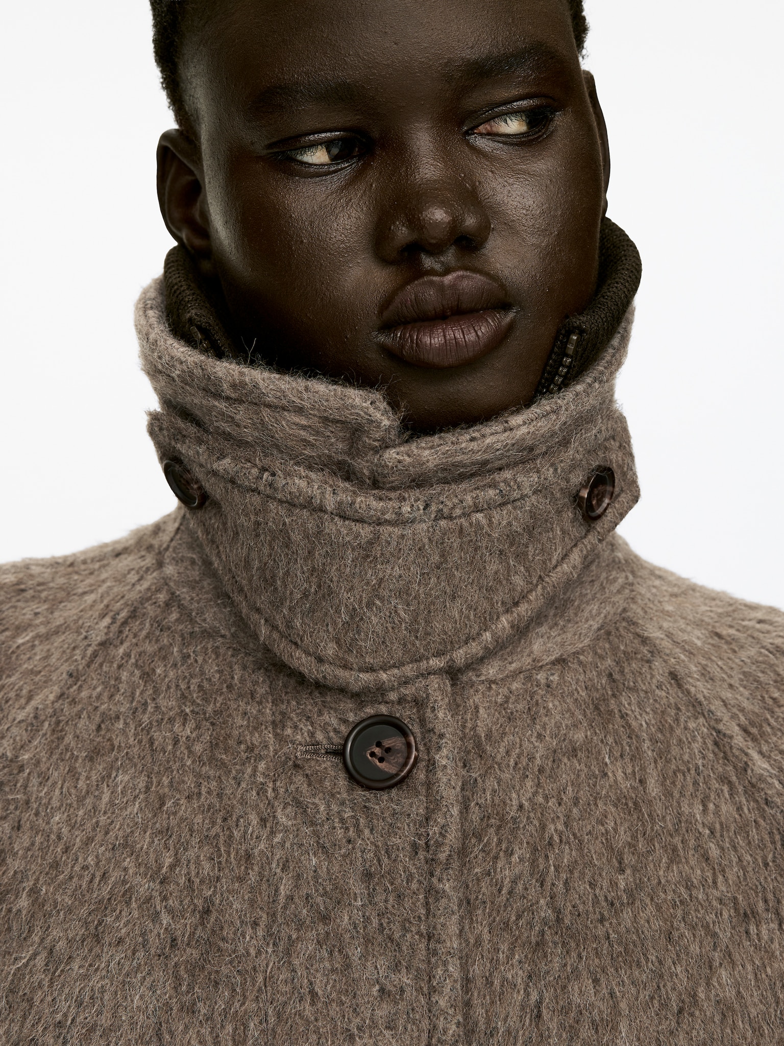 Manteau en mélange de laine et d'alpaga - Taupe foncé/Noir - 8