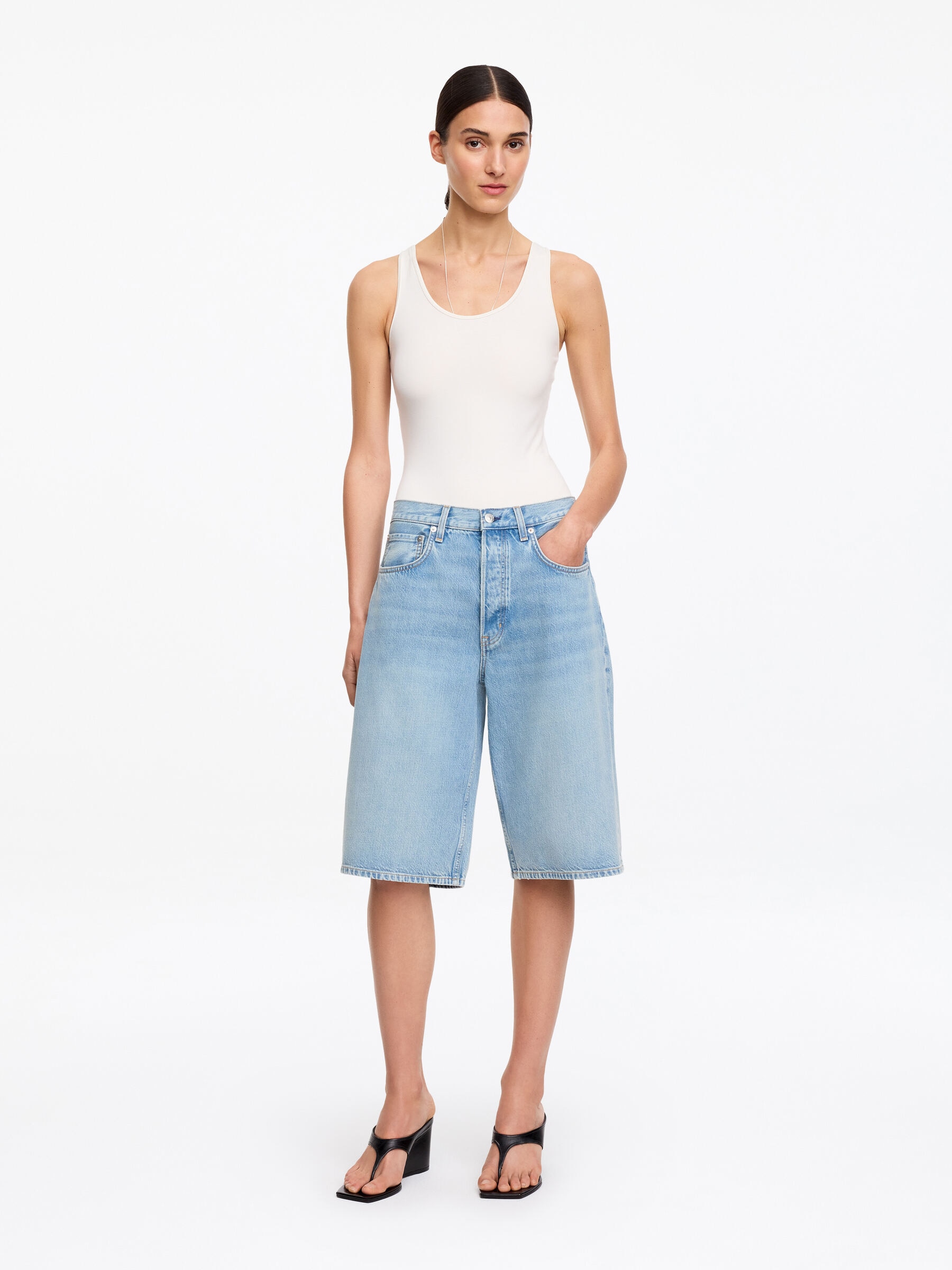 Long Denim Shorts-#80AAD8-19312