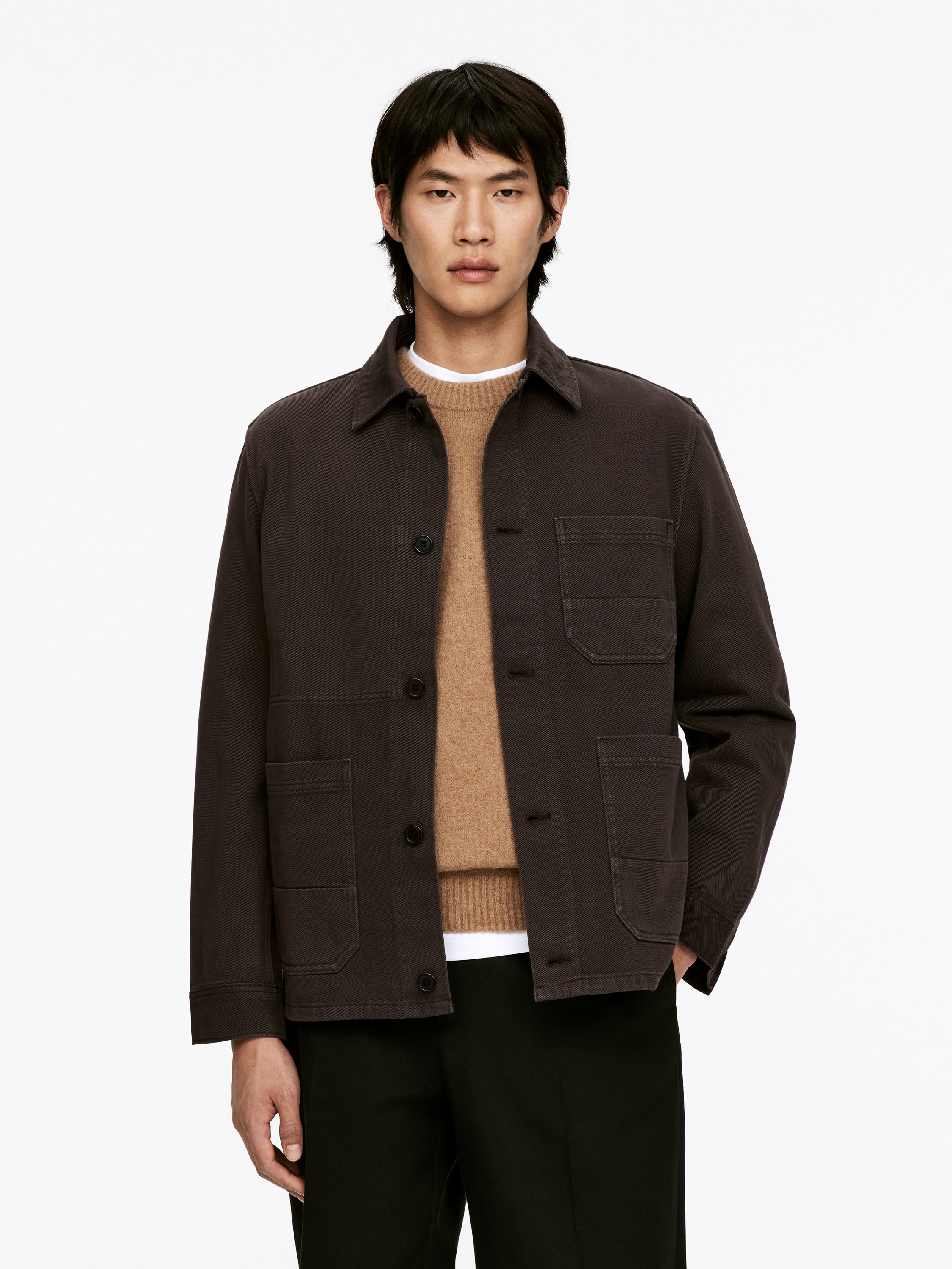 Overdyed Twill Overshirt - Dark Brown/Dark Blue/Klein Blue