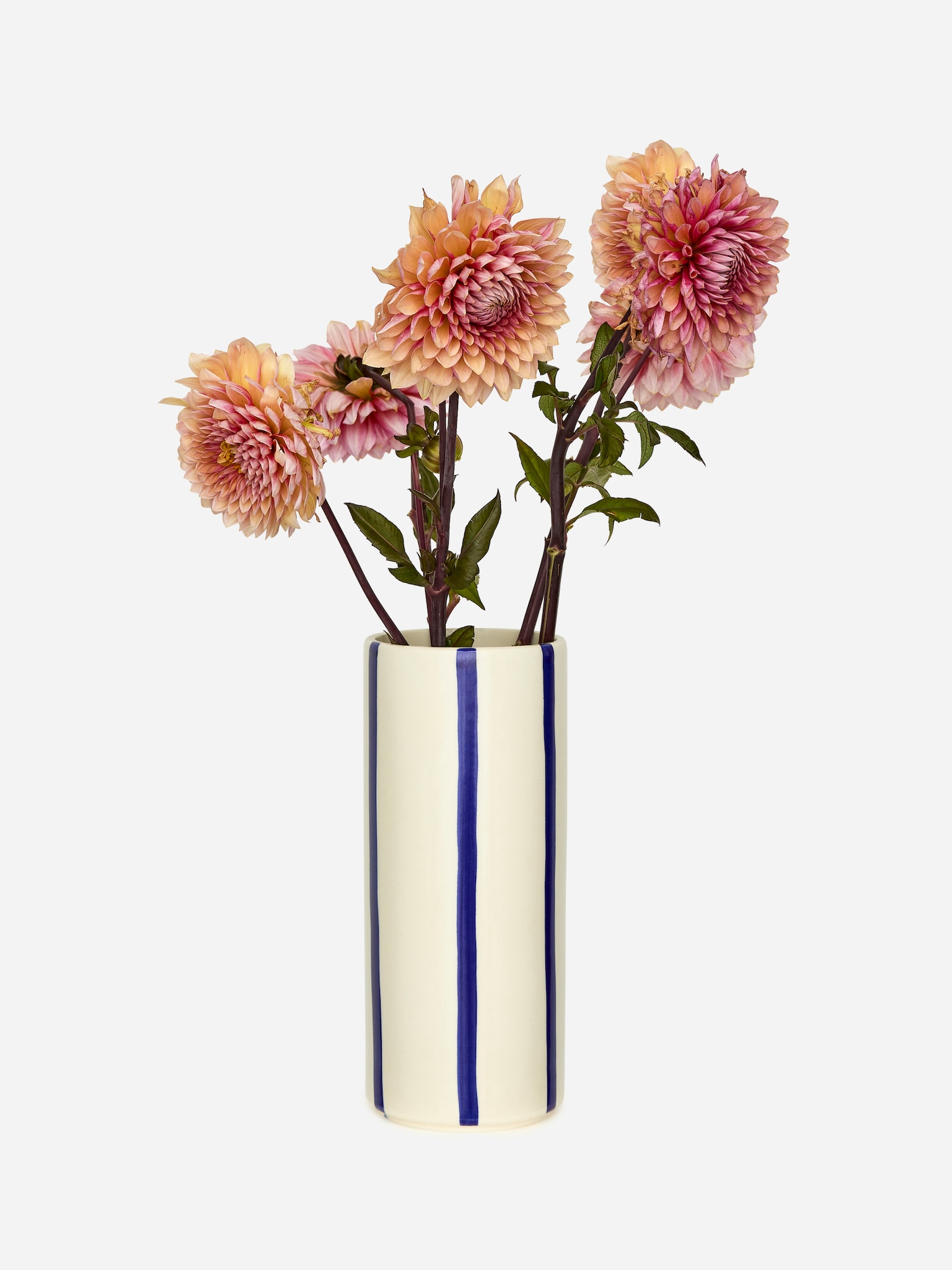 Stoneware Vase 23 cm - Blue/White/Off White/Blue/White/Blue/White/Blue - 2