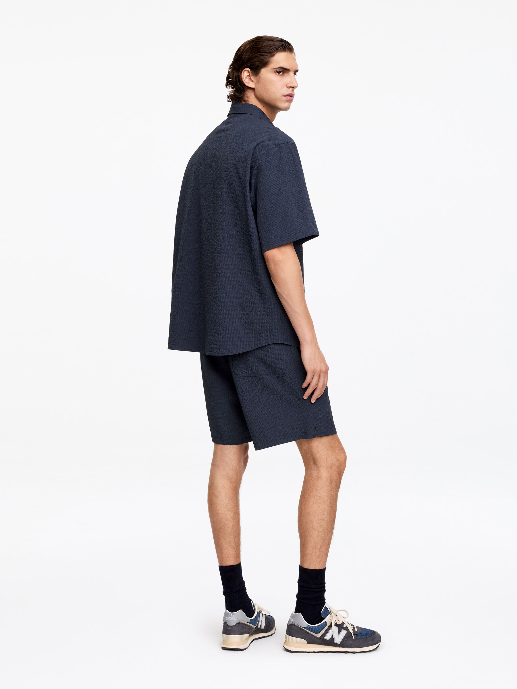 Chemise technique à manches courtes en seersucker - Bleu marine foncé - Regular fit - Homme - StillMedia/Lookbook - 5