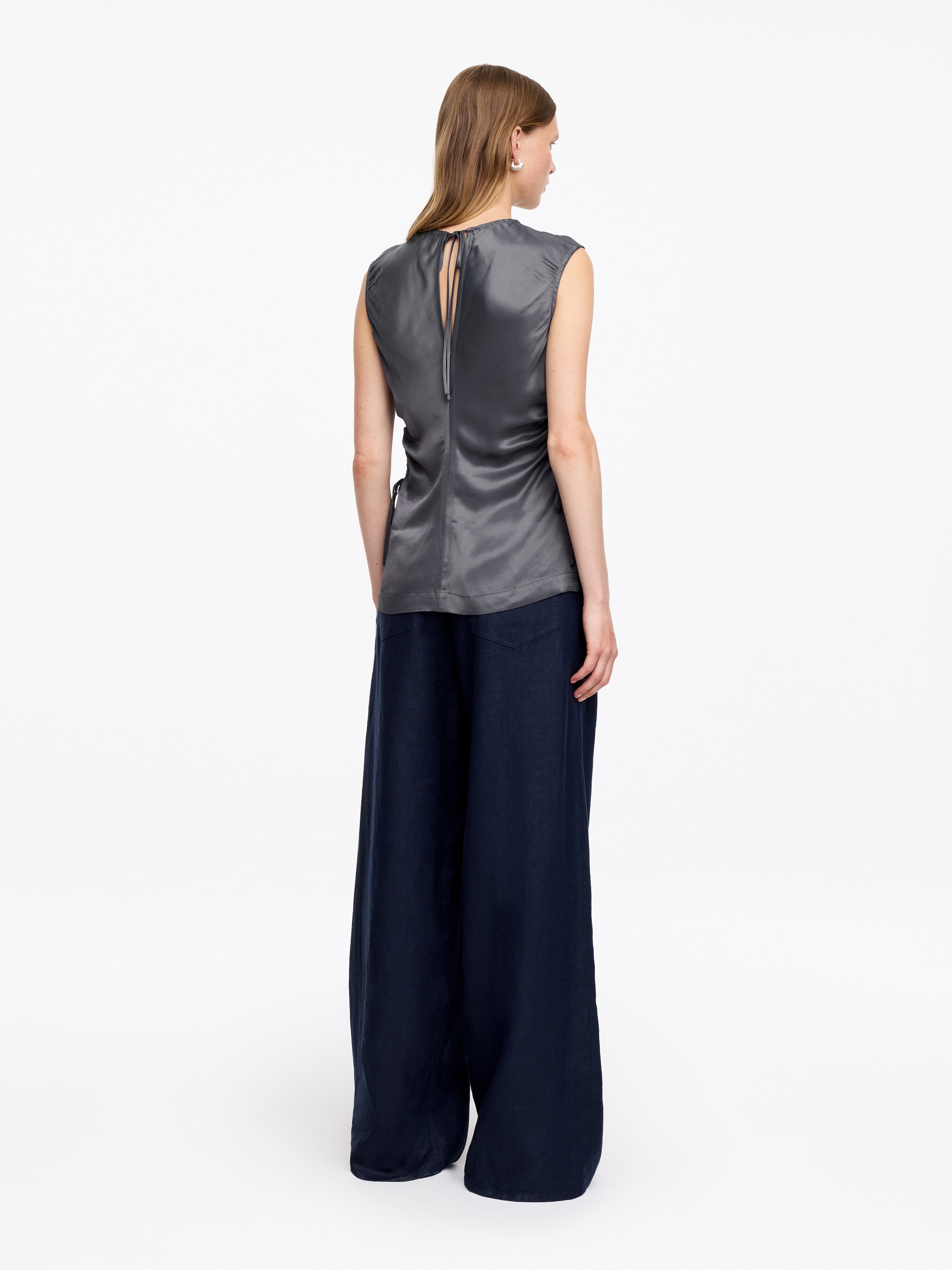 Satin Drawstring Top - Grey - Slim fit - Women - StillMedia/Lookbook - 4