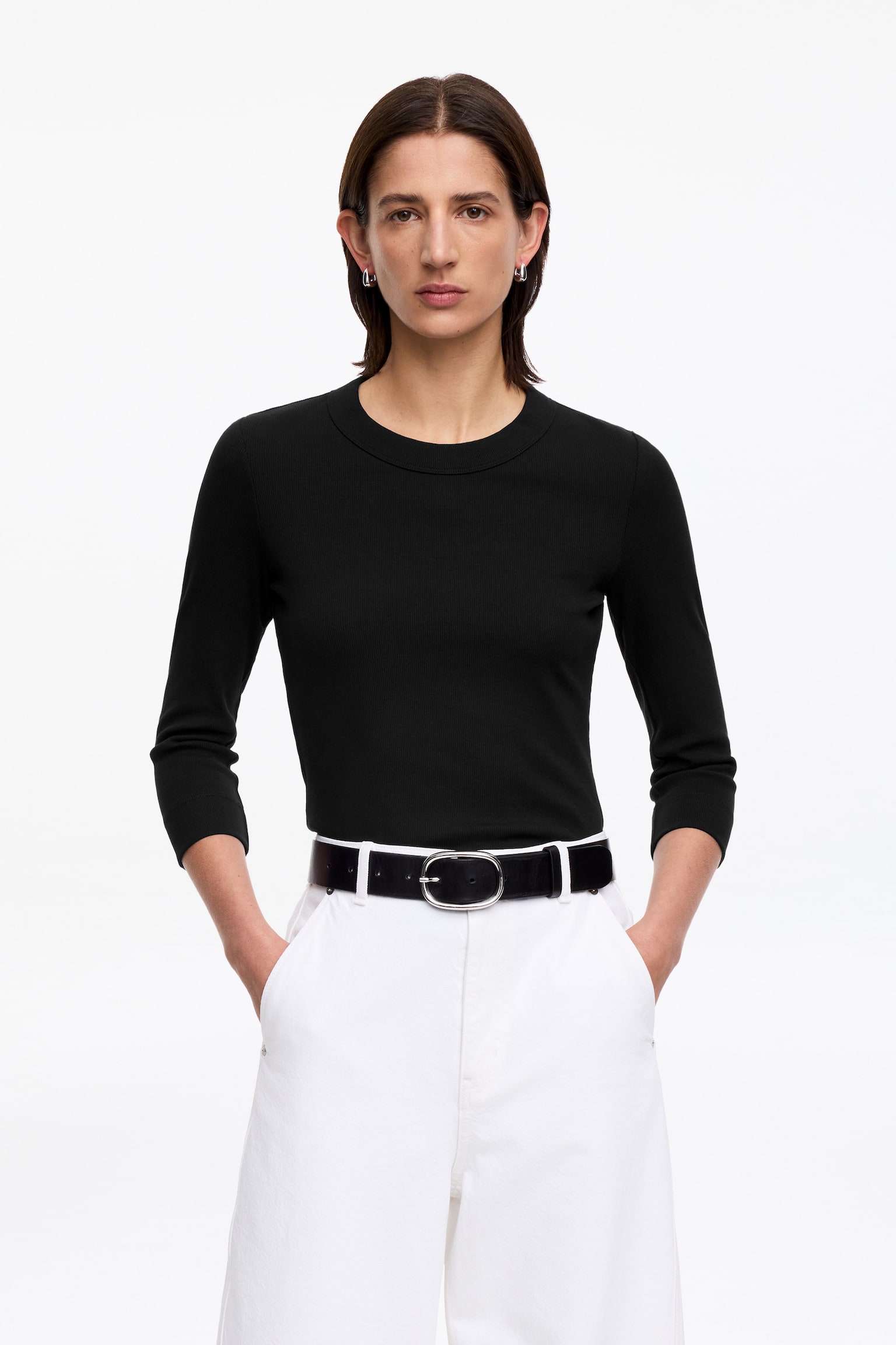 Ribbad topp - Svart/Vit/Röd - 1