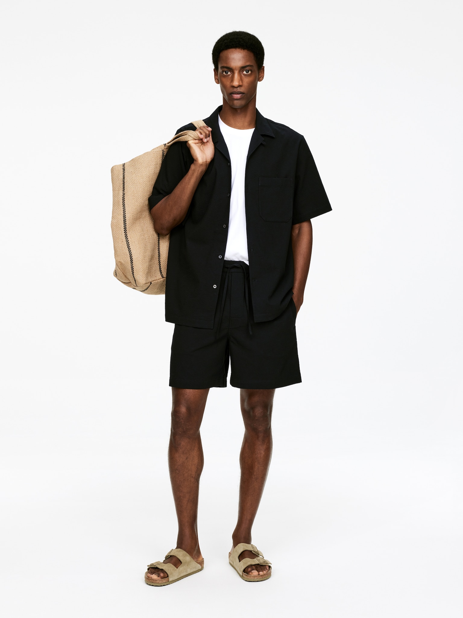 Seersucker short - Zwart/Taupe