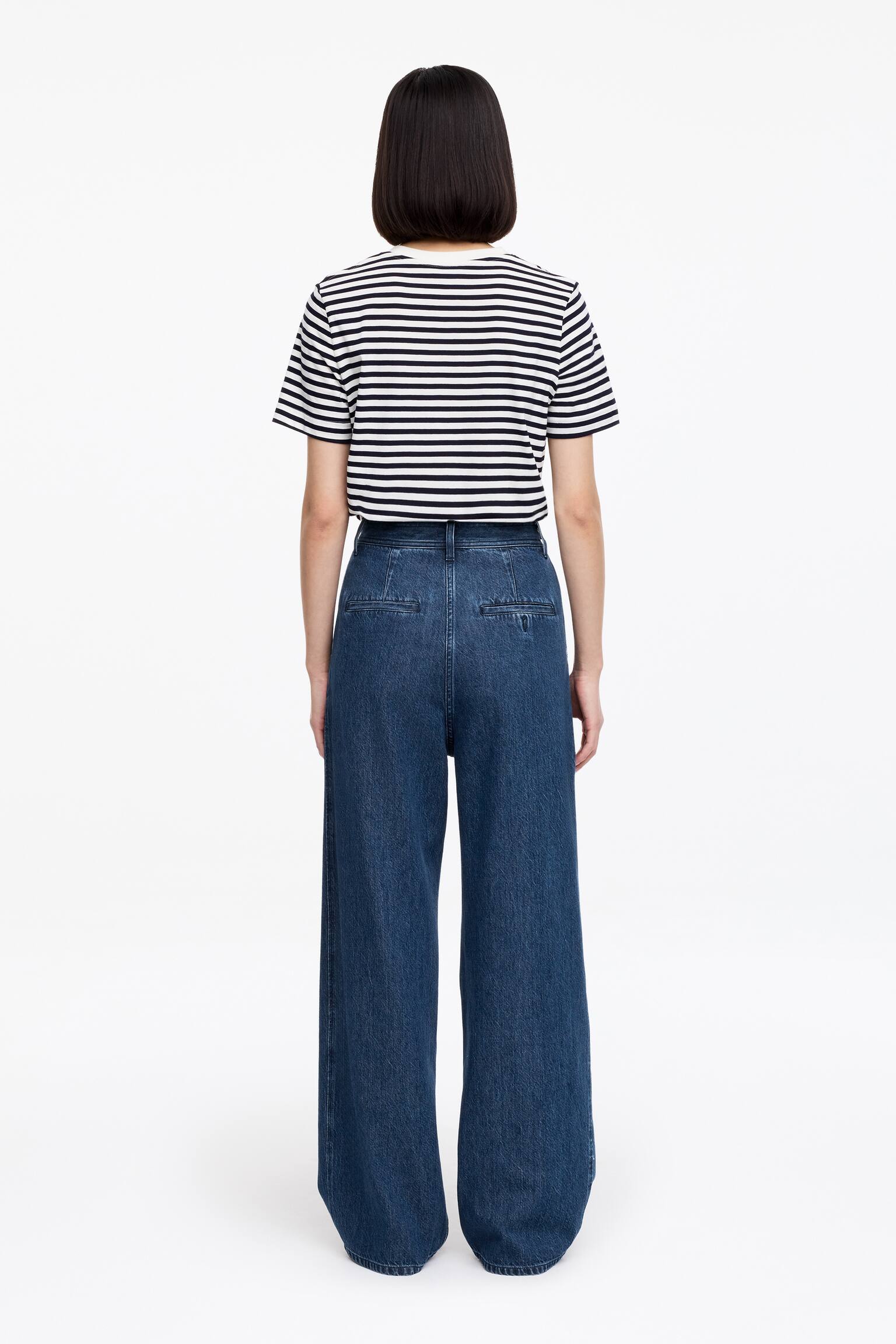 Calças de ganga largas com pregas - Azul - 3