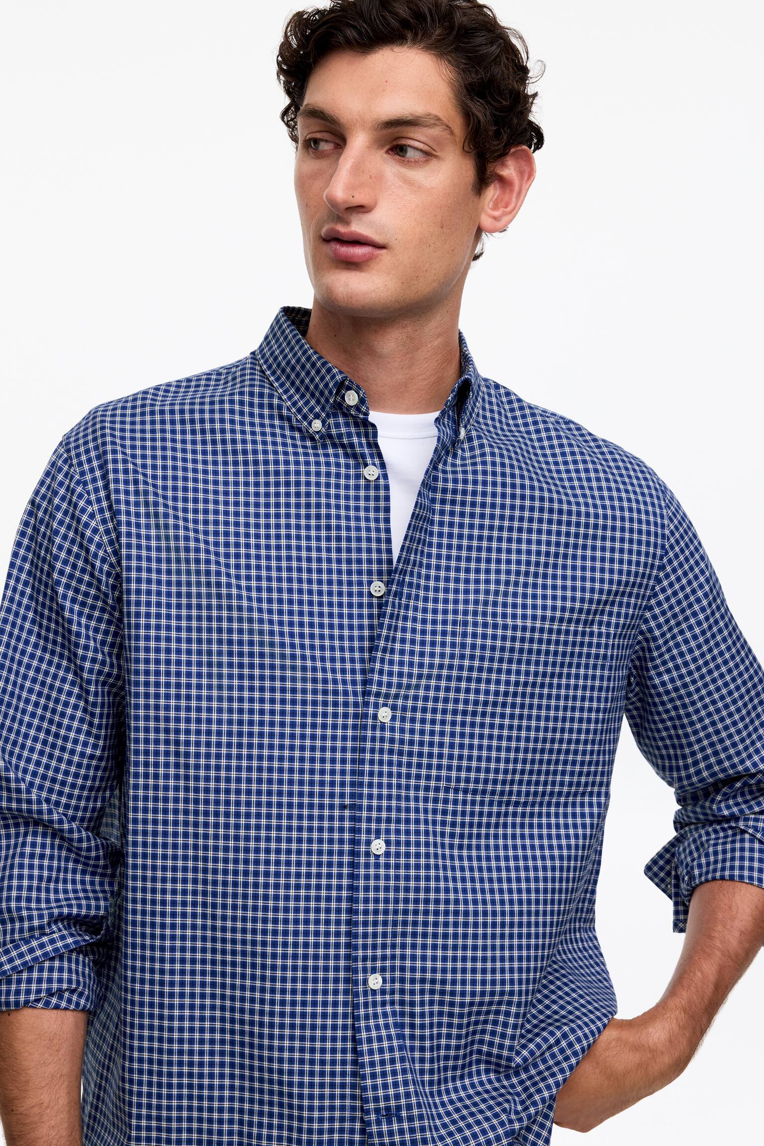 Camisa relajada de tejido microtexturizado - Azul - 4