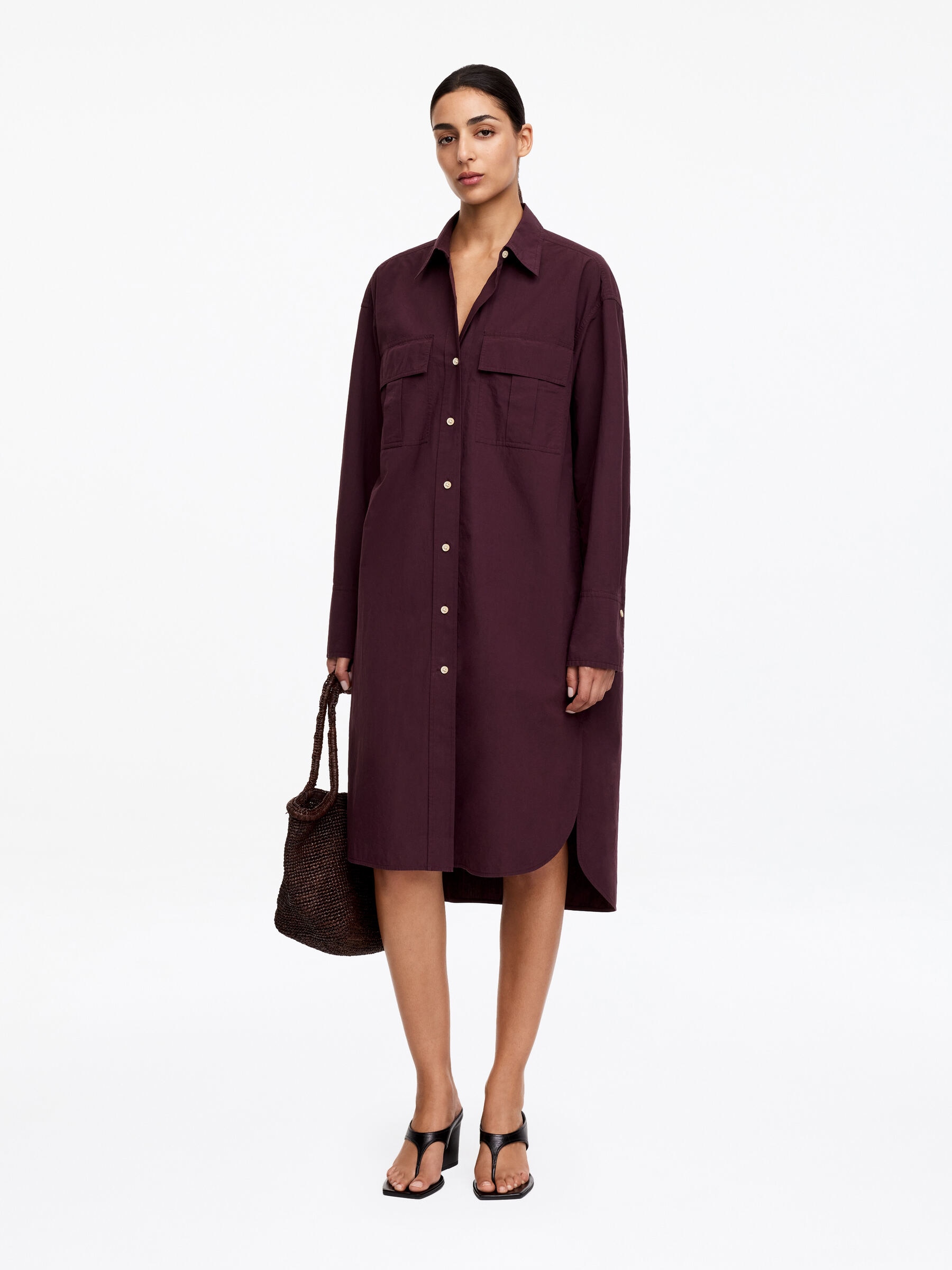Cotton Shirt Dress-#402A32-19567