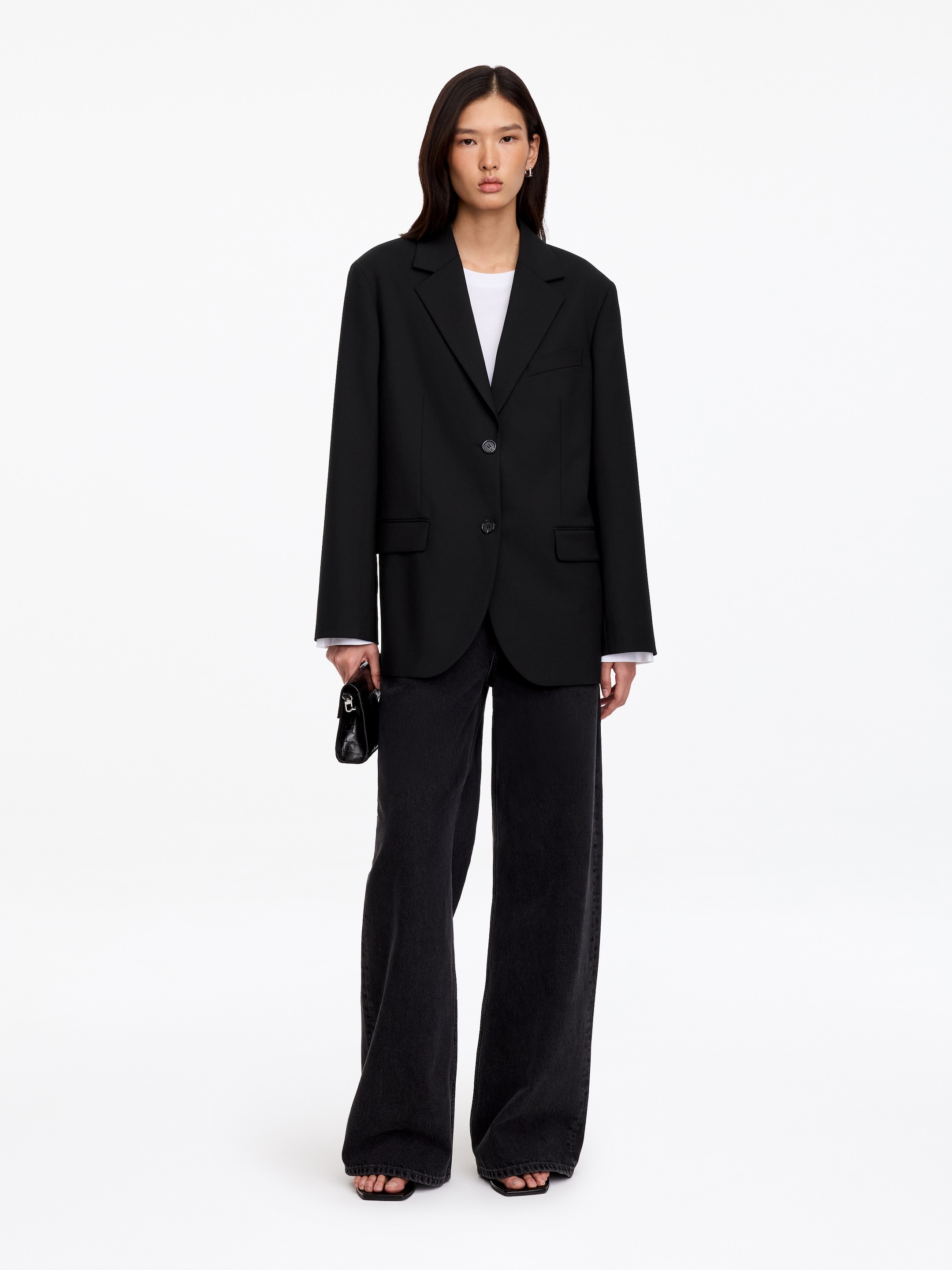 Wool-Blend Relaxed Blazer-Black-20516
