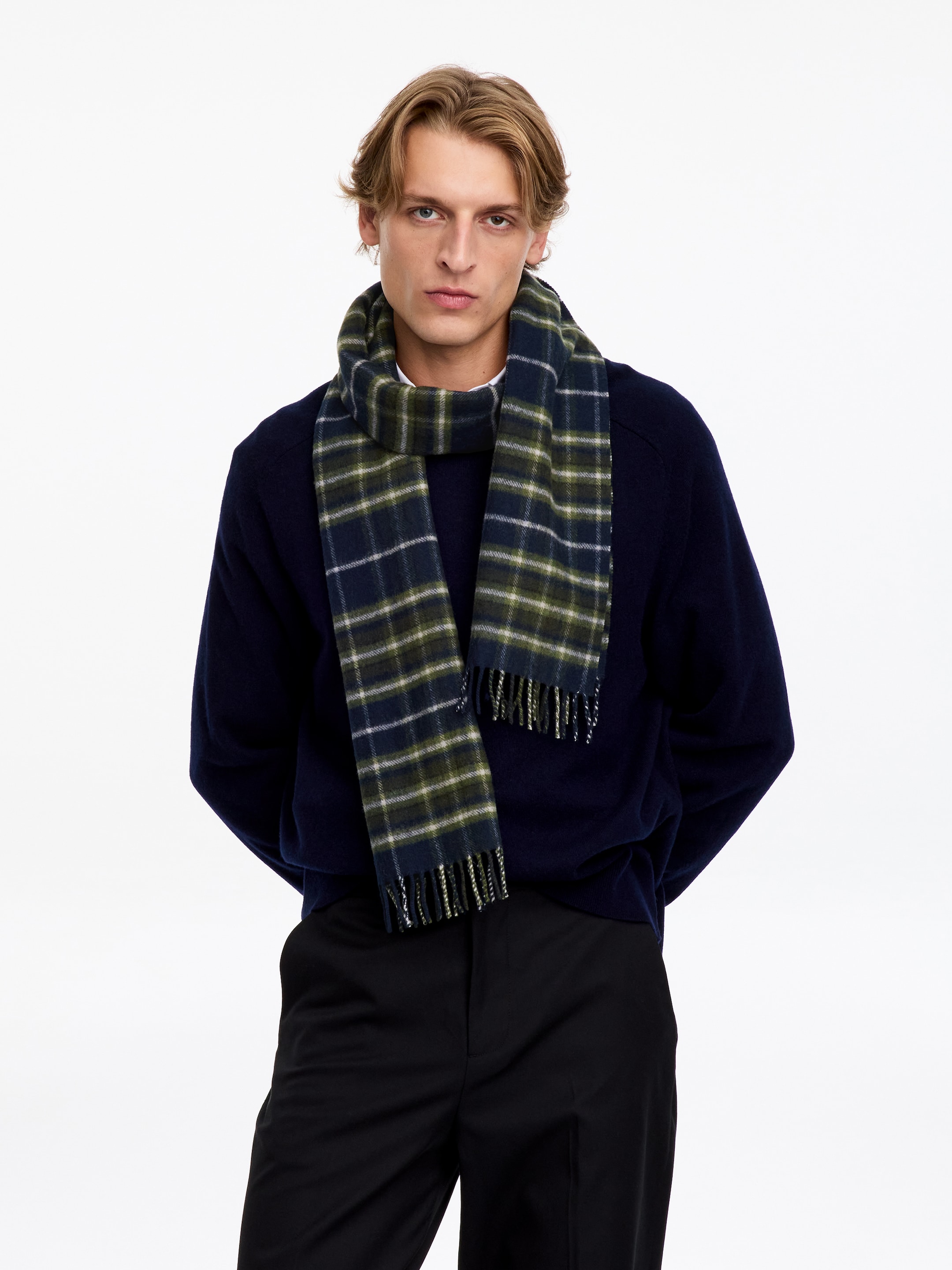 Checked Wool Scarf - Blue - men - StillMedia/Lookbook - 4