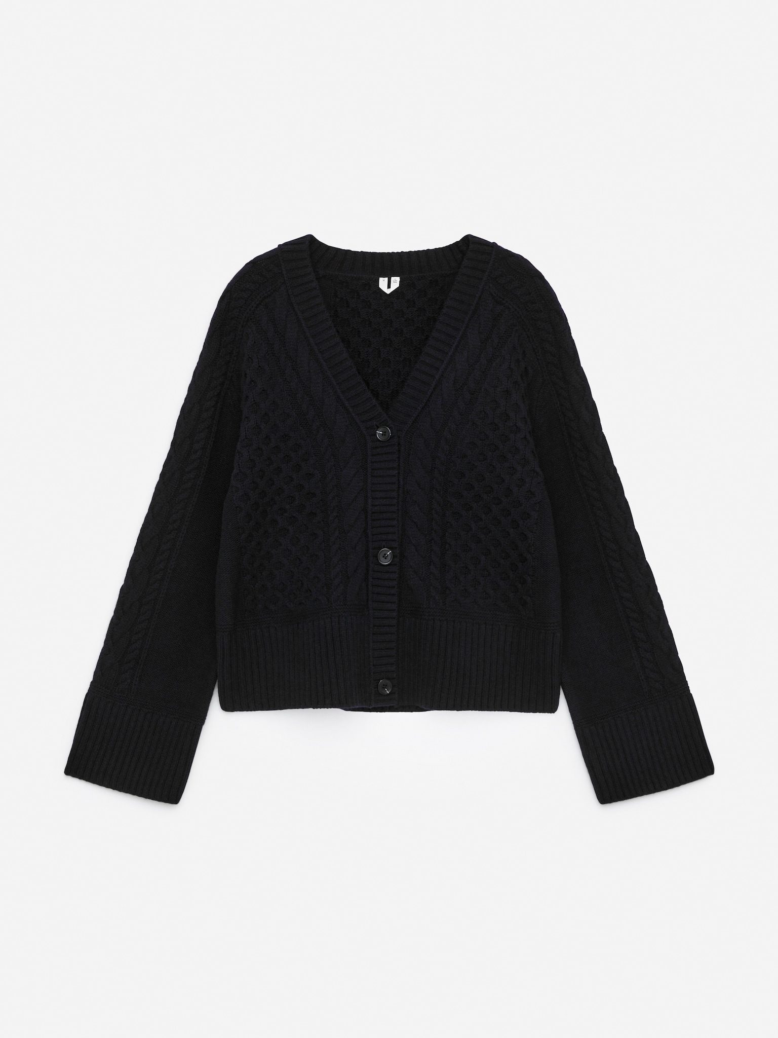 Cable-Knit Wool Cardigan - Dark Blue/Off White