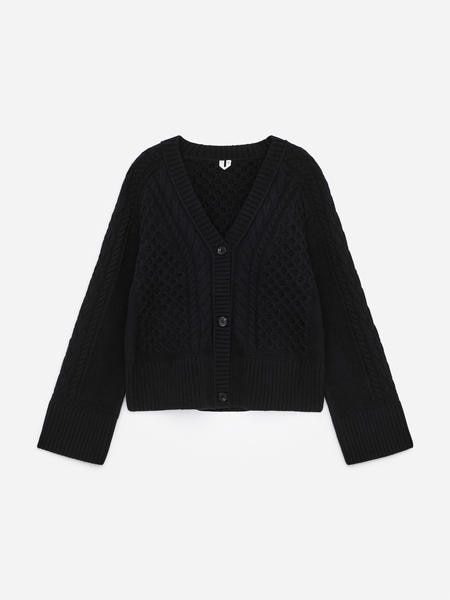 Dark Blue Color Block Striped Cutout Knit Cardigan