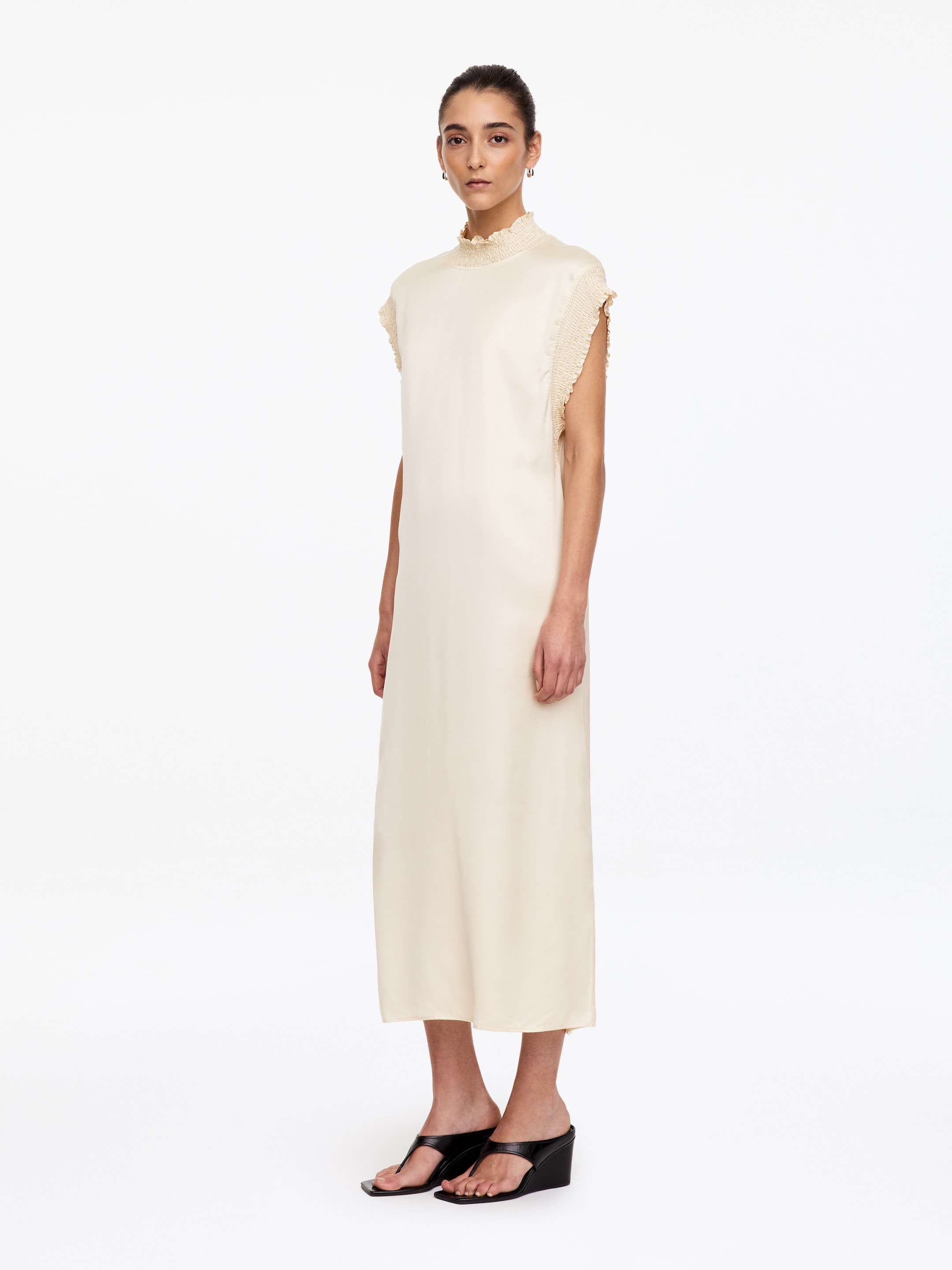 Abito midi con dettagli a punto smock - Bianco - Regular fit - women - StillMedia/Lookbook - 3