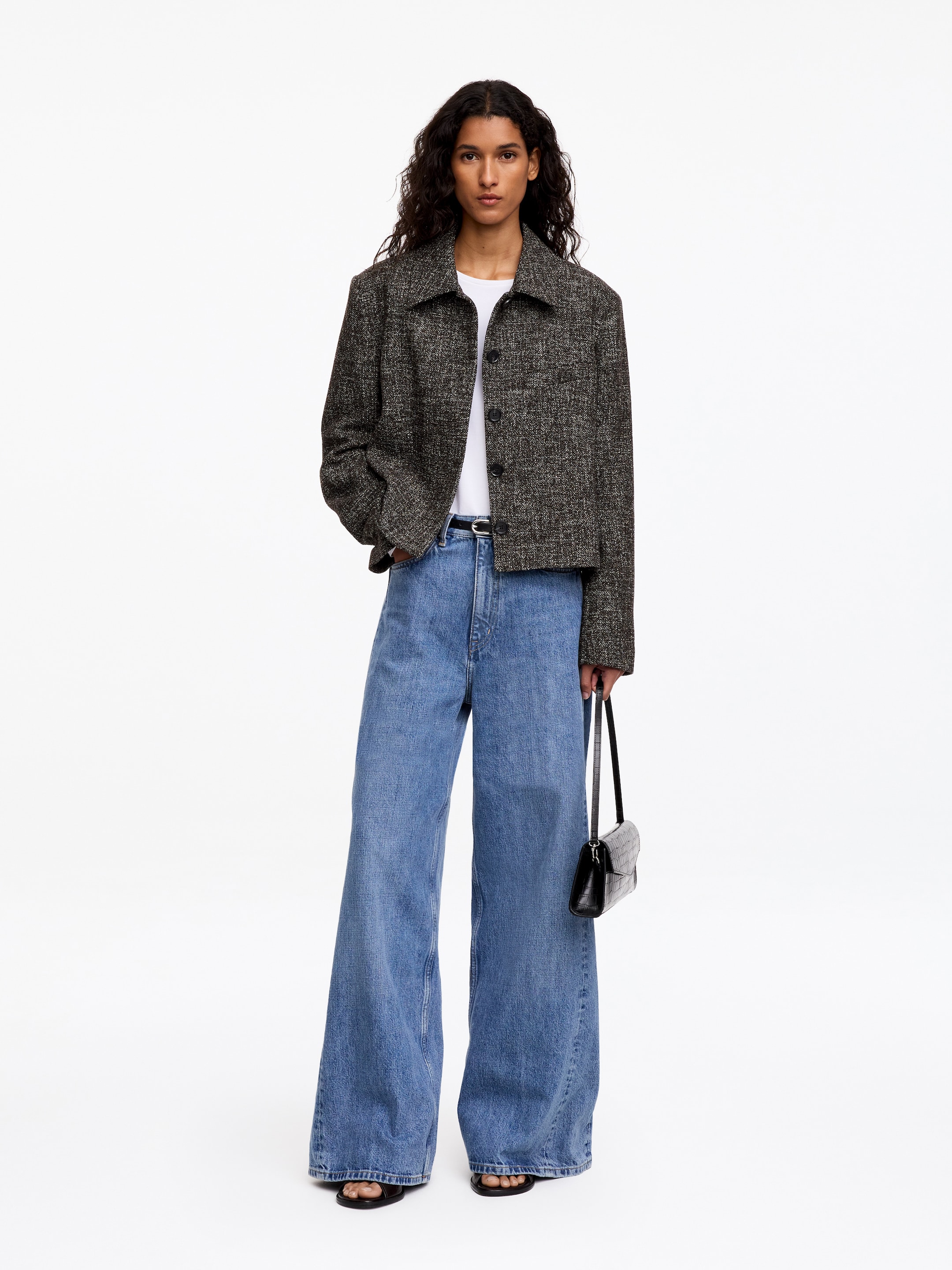 Wool Blend Cropped Jacket-Grey-20635