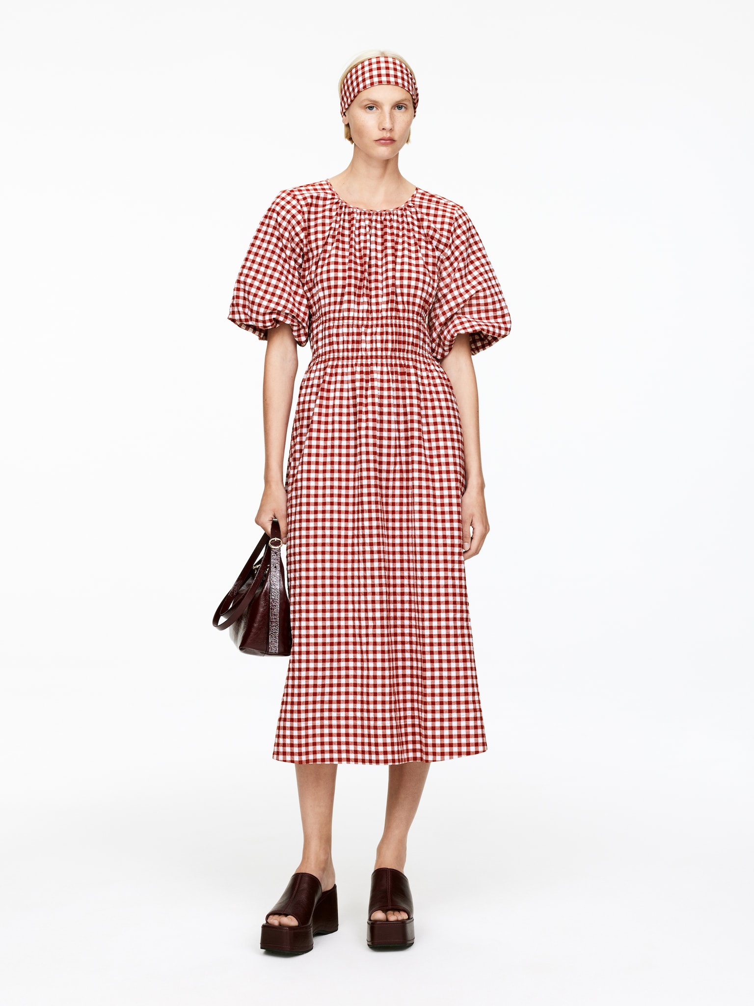 Rochie gingham - Ruginiu/Alb