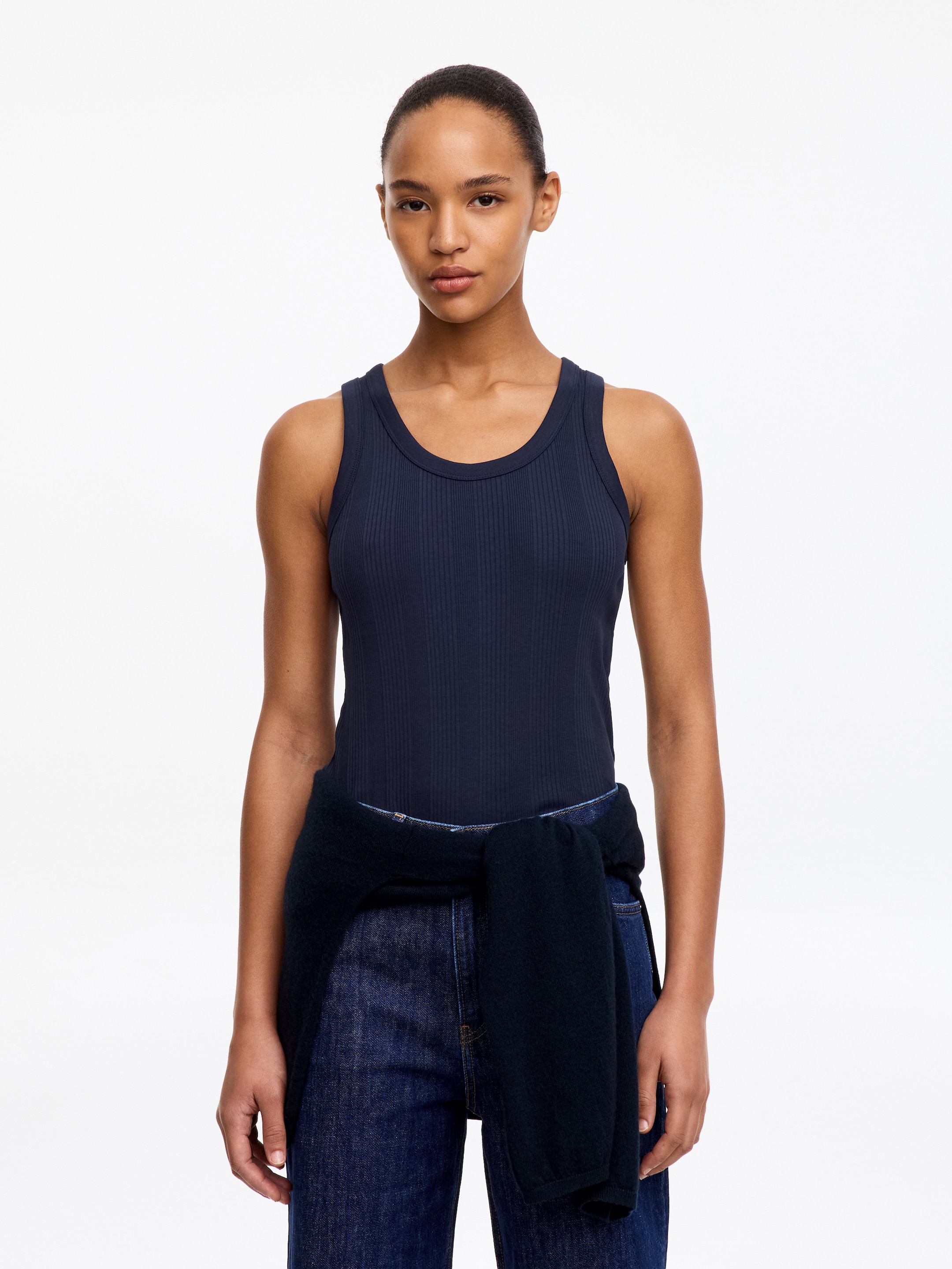 Geripptes Tanktop-Blue-19973