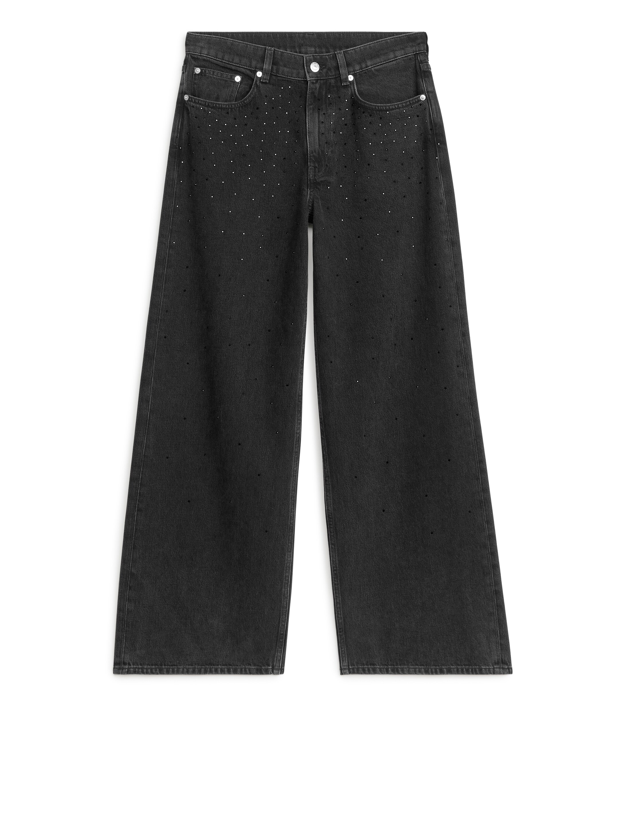 Grotere afbeelding bekijken: CLOUD losvallende wijde jeans met strass-steentjes - Zwart - DAMES | H&M NL 1