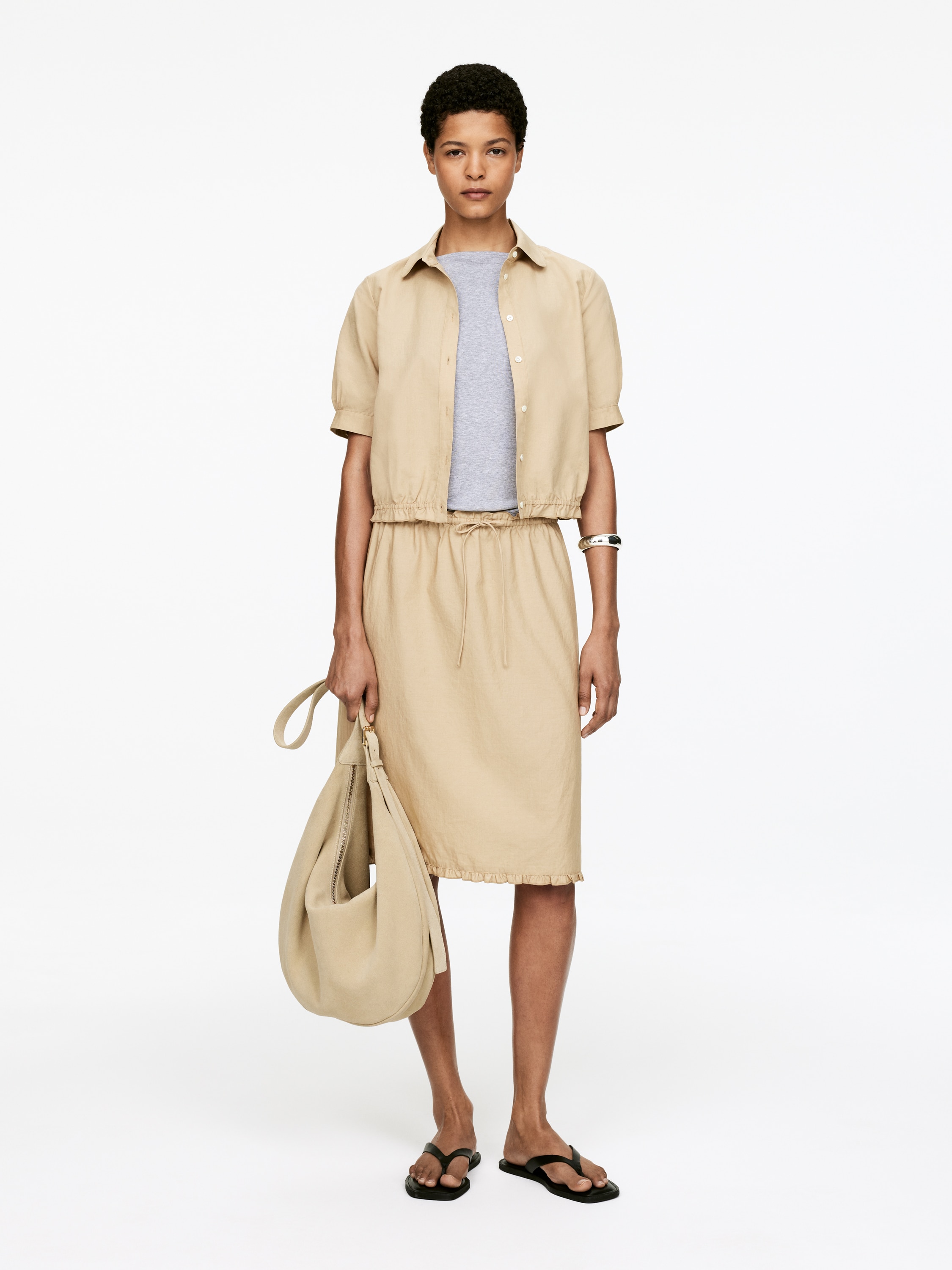 Zakřivená semišová taška - Béžová