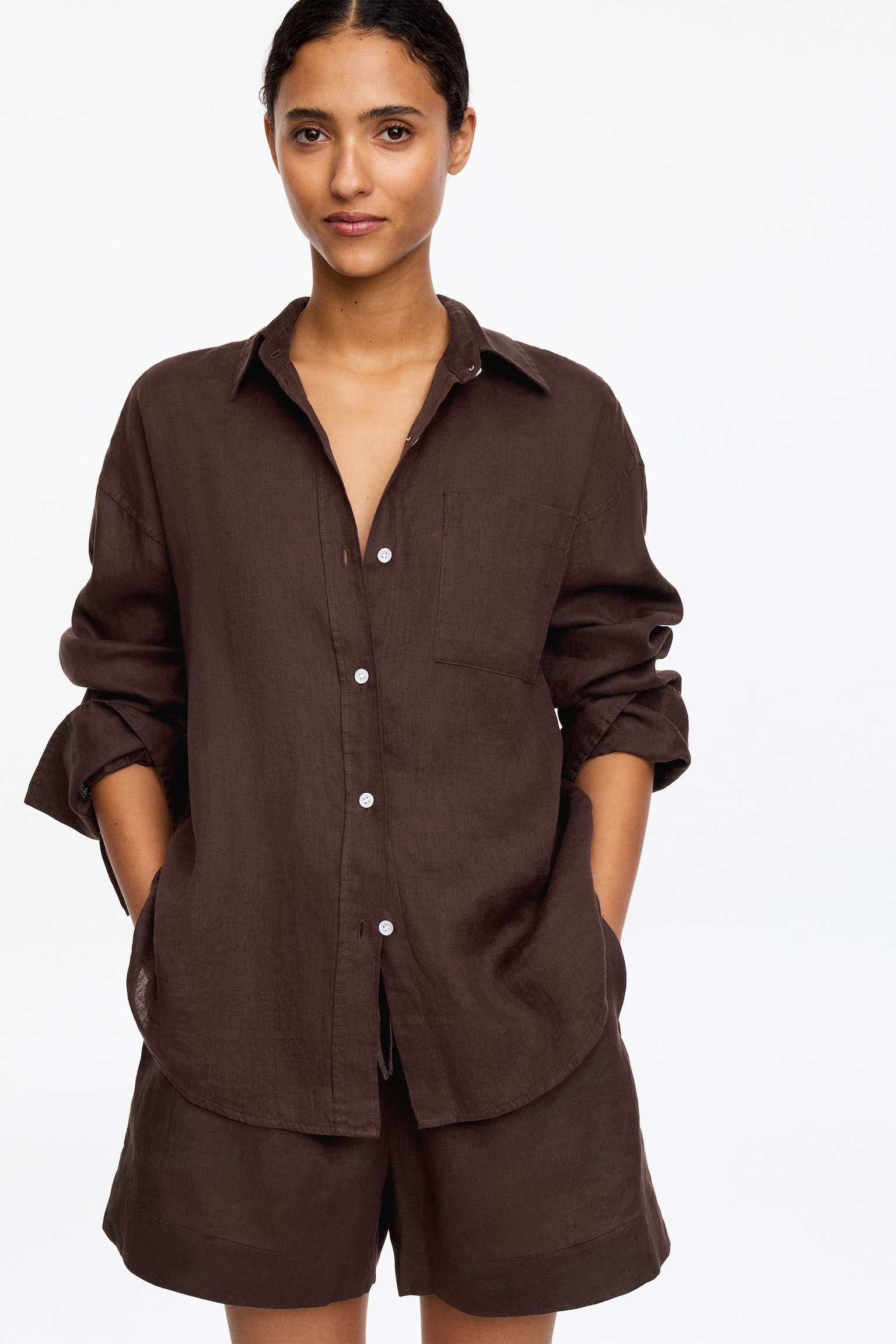 Lniana koszula - Brązowy - 4