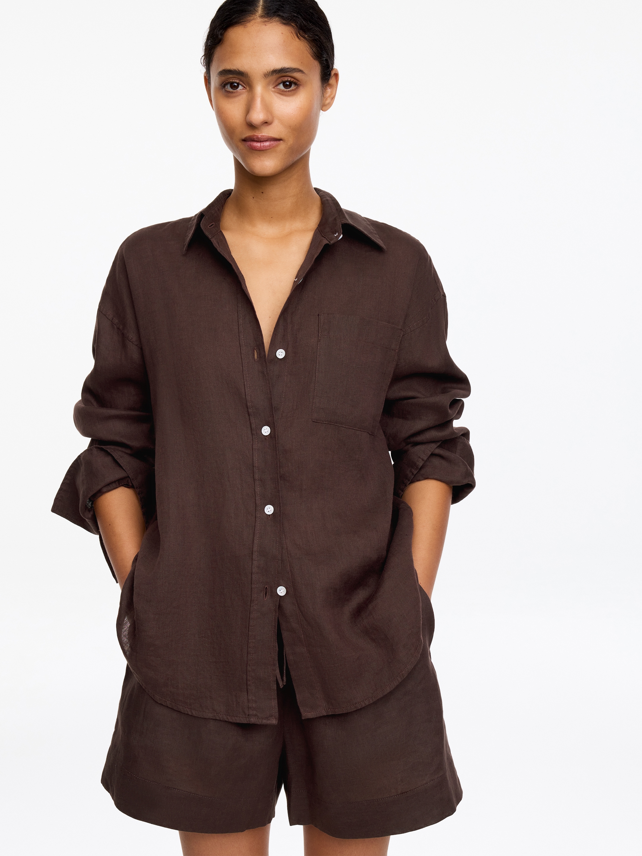 Chemise en lin - Marron - Regular fit - Femme - StillMedia/Lookbook - 6
